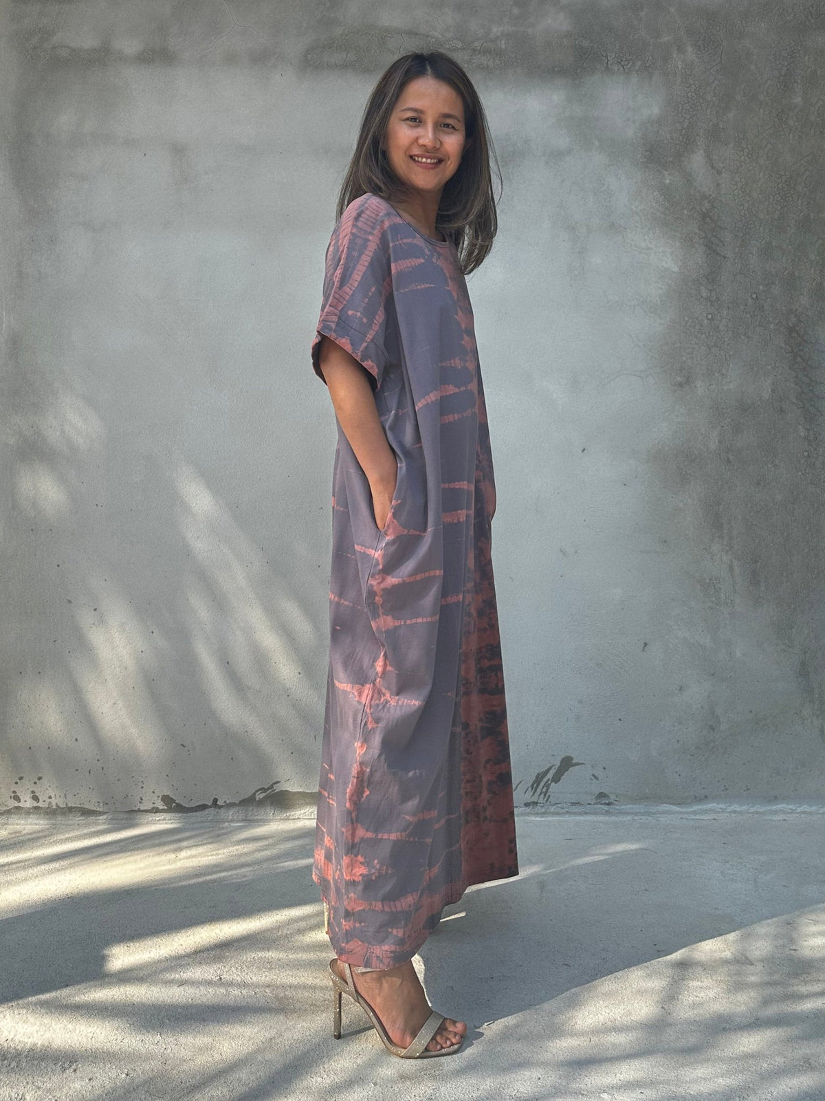 Mala Handworks Alice Jersey Cotton Kaftan in Gray Rainbow Tie Dye