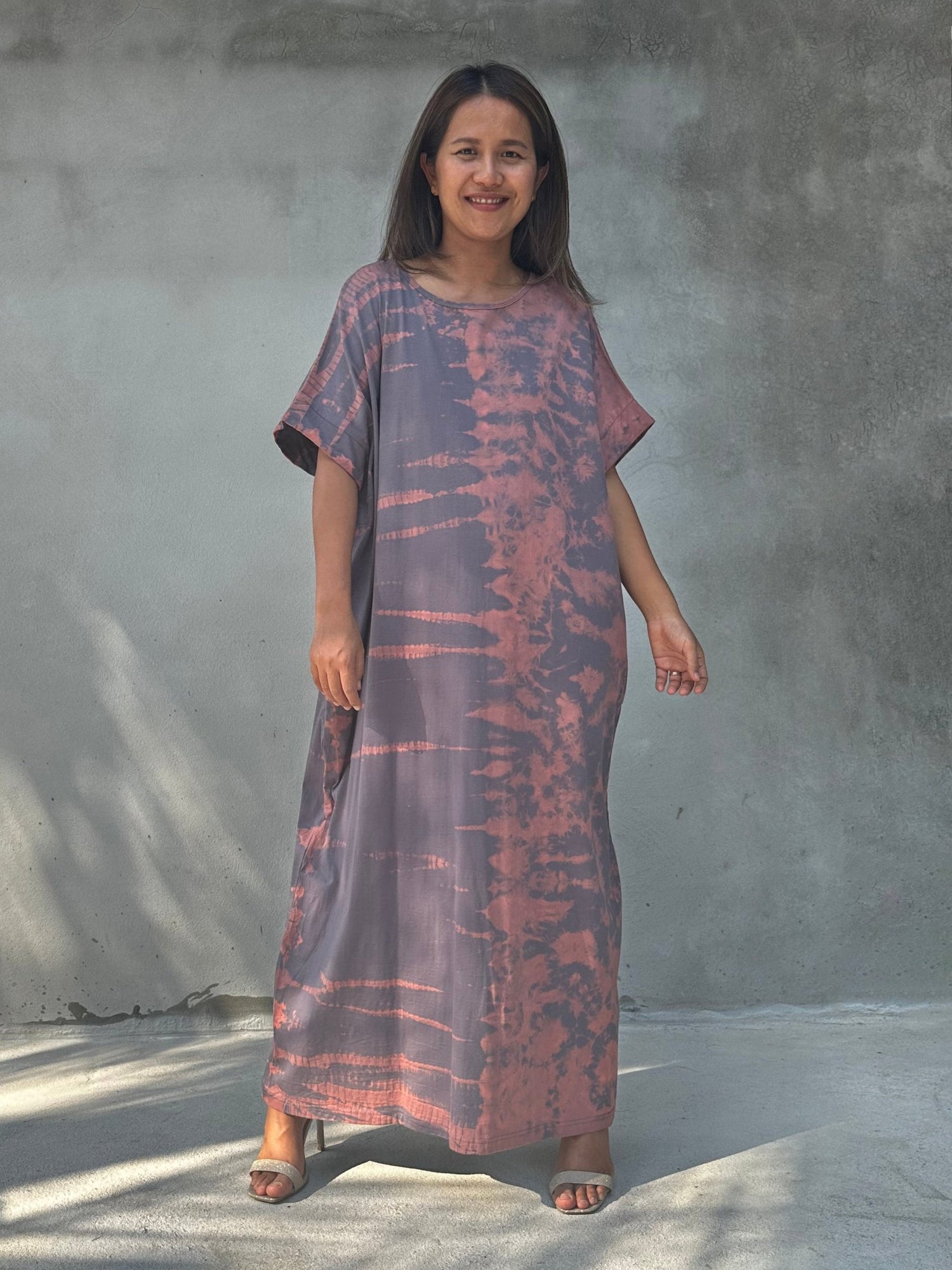 Mala Handworks Alice Jersey Cotton Kaftan in Gray Rainbow Tie Dye