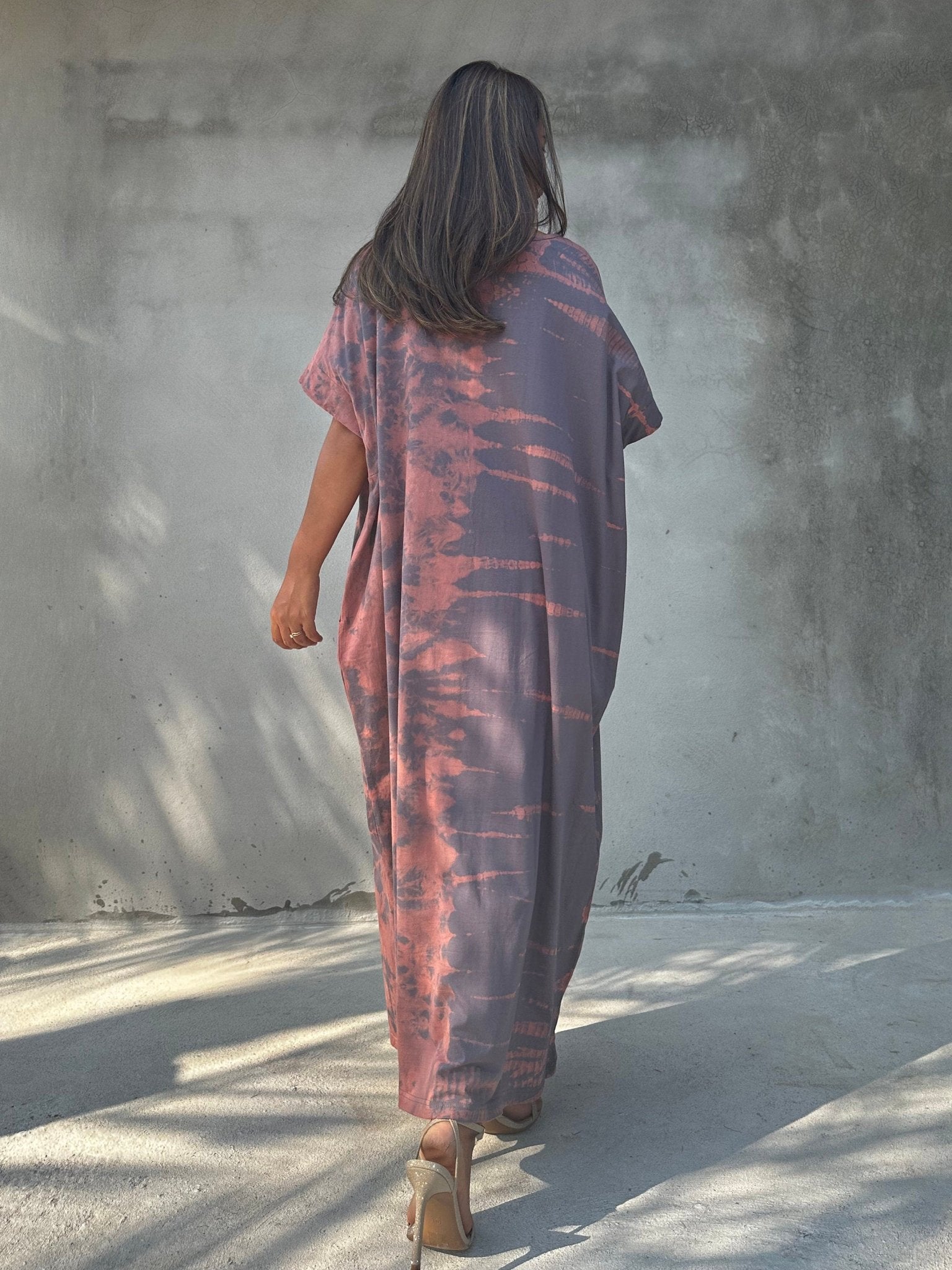Mala Handworks Alice Jersey Cotton Kaftan in Gray Rainbow Tie Dye