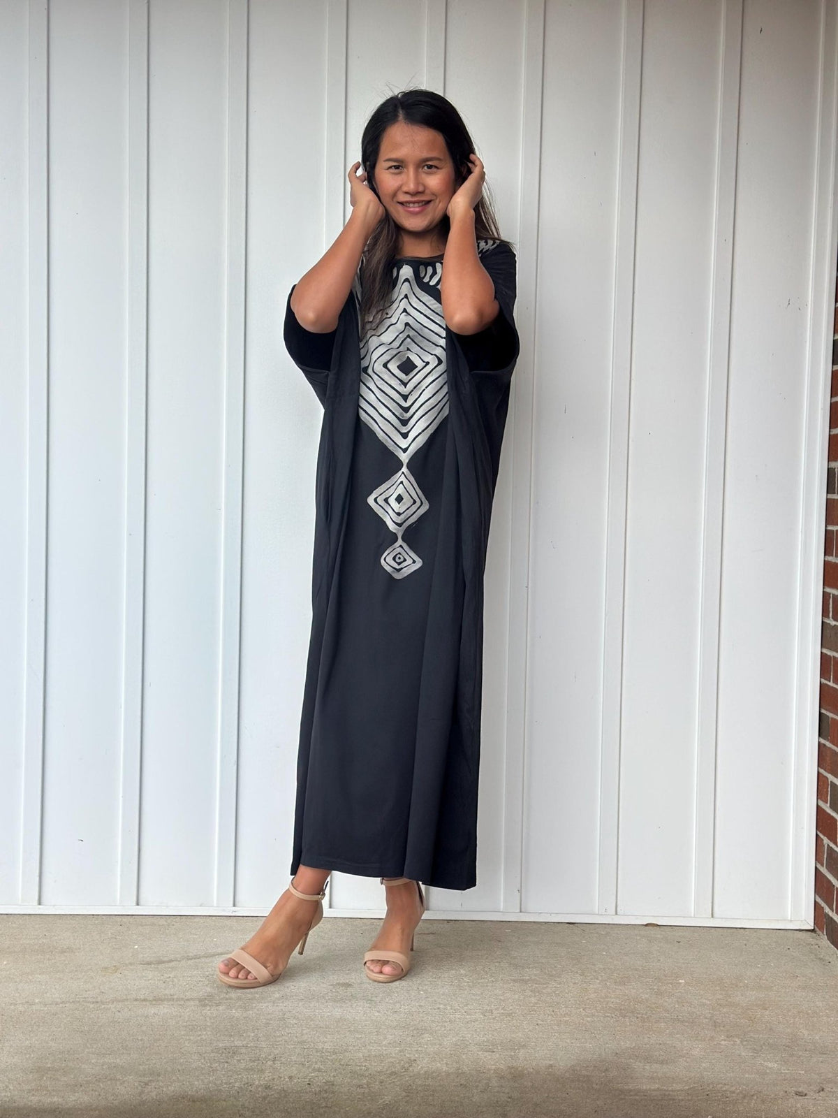 MALA handworks Alice Jersey Cotton Kaftan in Hand-Painted Batik Geometric Design