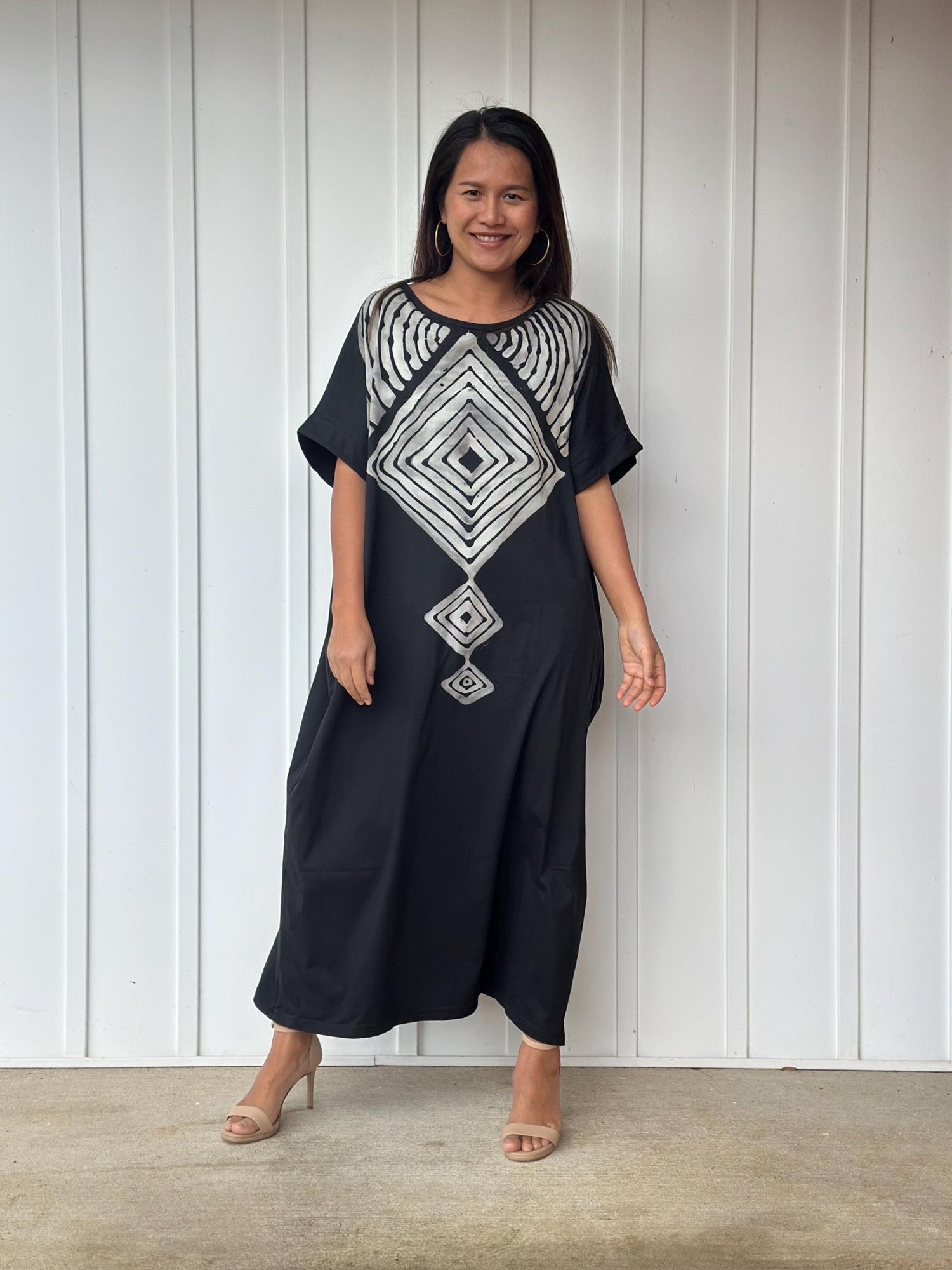 MALA handworks Alice Jersey Cotton Kaftan in Hand-Painted Batik Geometric Design