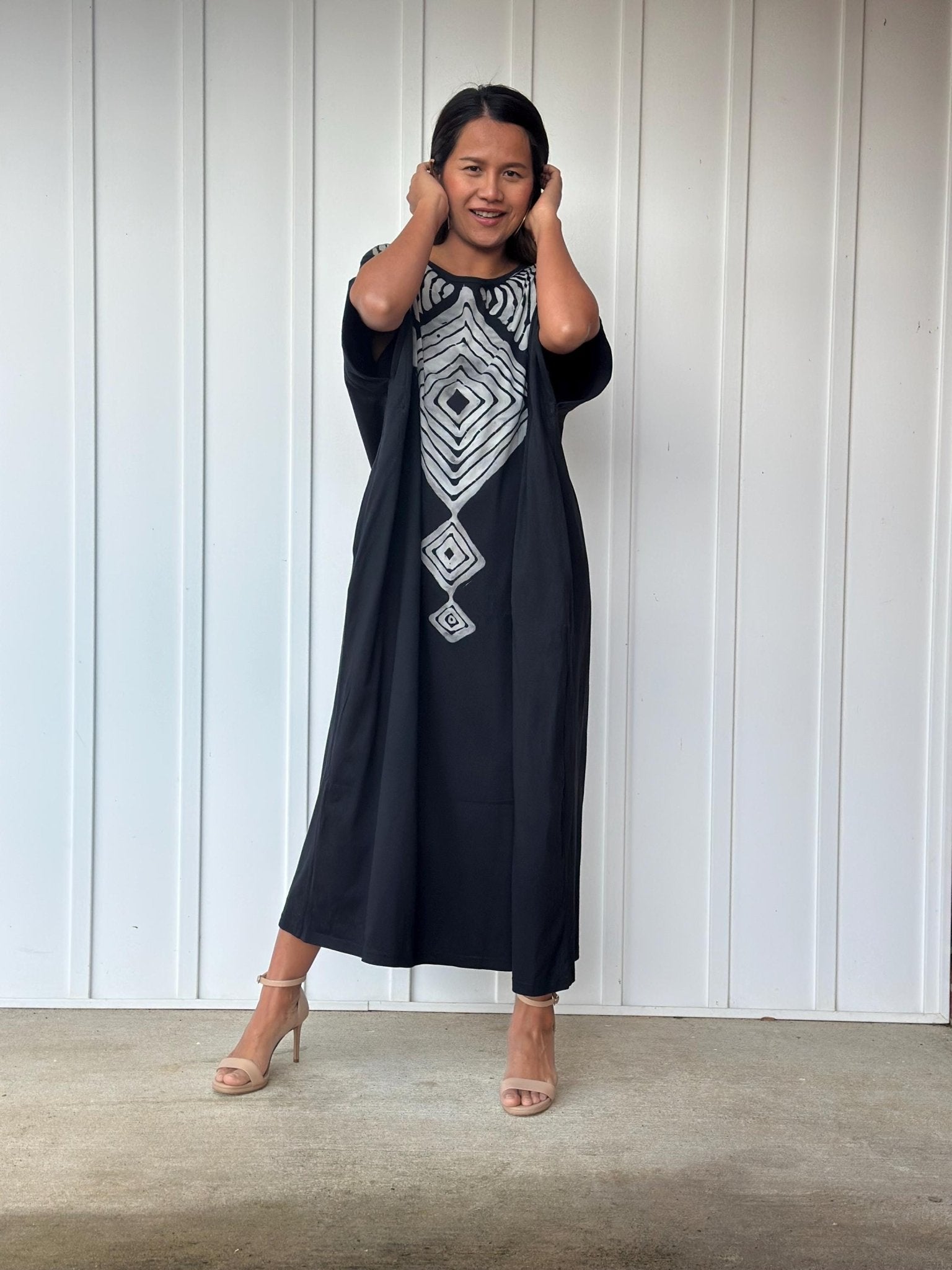 MALA handworks Alice Jersey Cotton Kaftan in Hand-Painted Batik Geometric Design