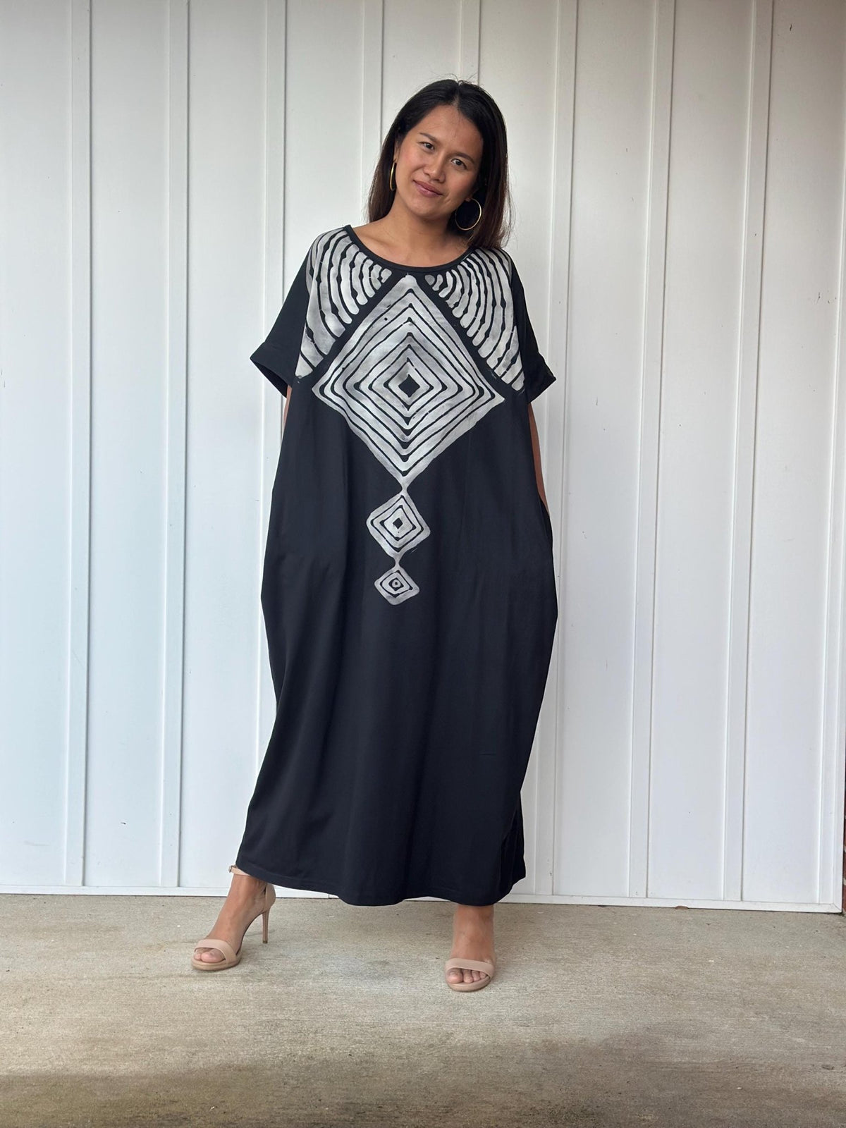 MALA handworks Alice Jersey Cotton Kaftan in Hand-Painted Batik Geometric Design