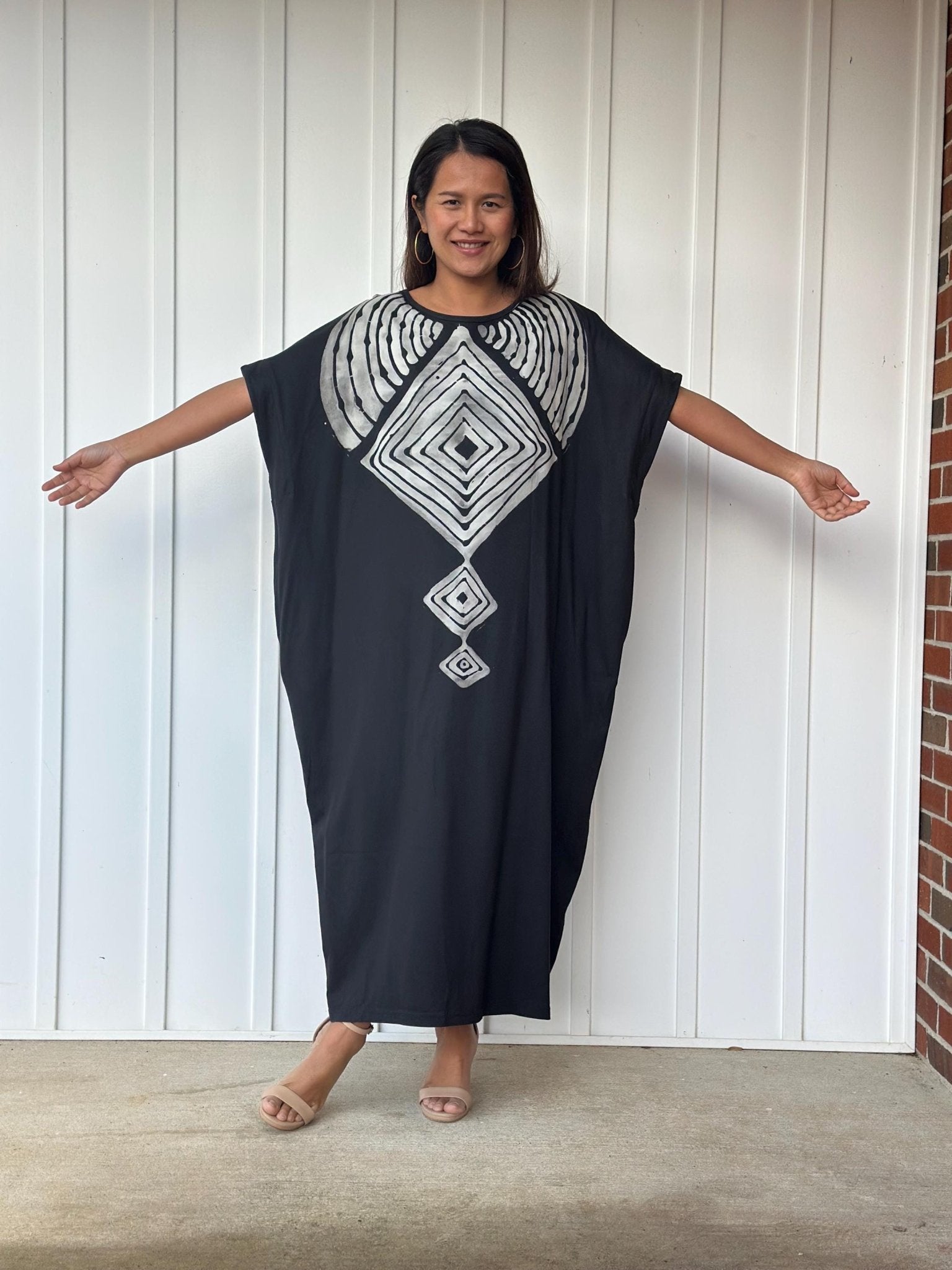 MALA handworks Alice Jersey Cotton Kaftan in Hand-Painted Batik Geometric Design