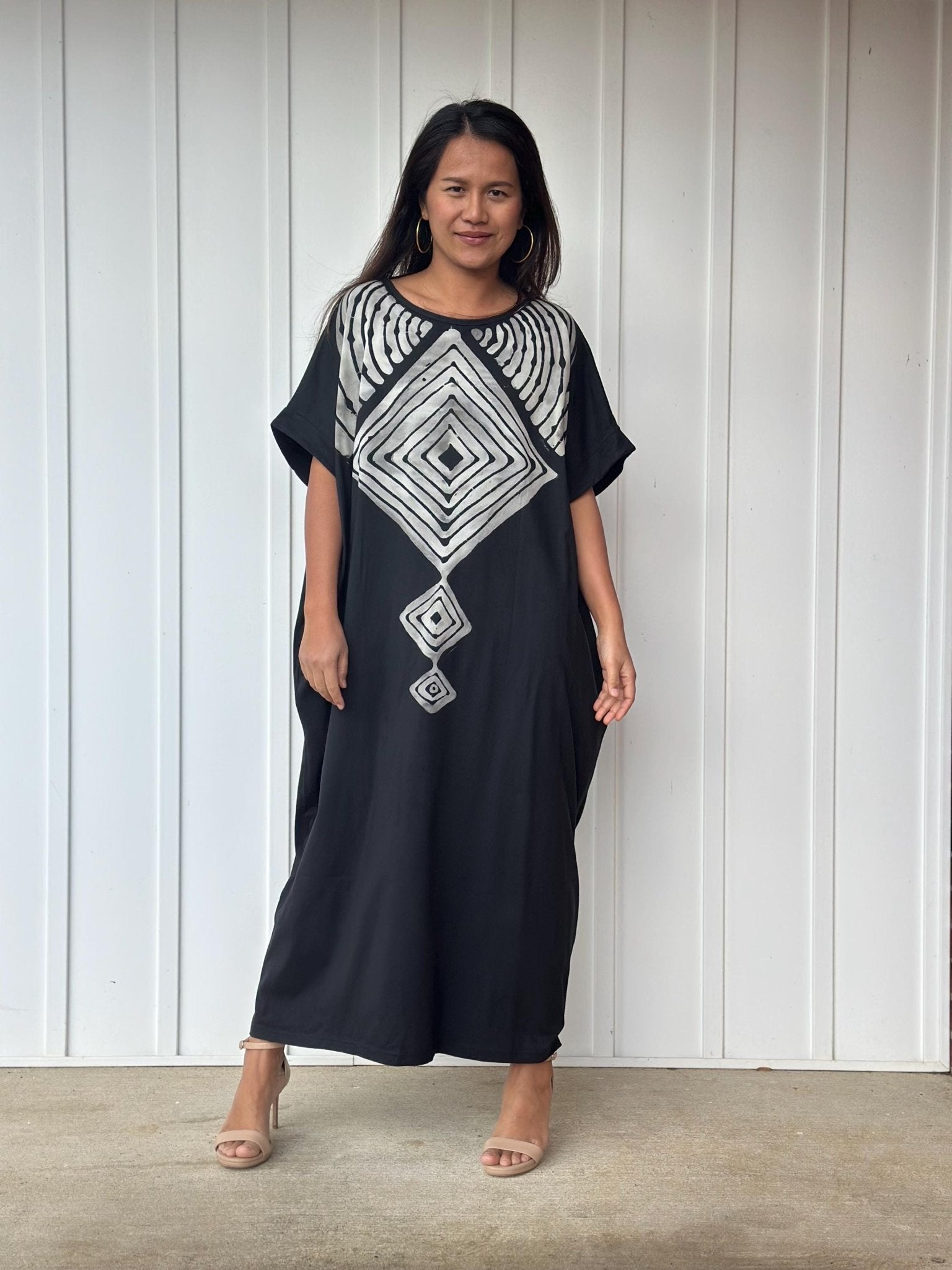 MALA handworks Alice Jersey Cotton Kaftan in Hand-Painted Batik Geometric Design