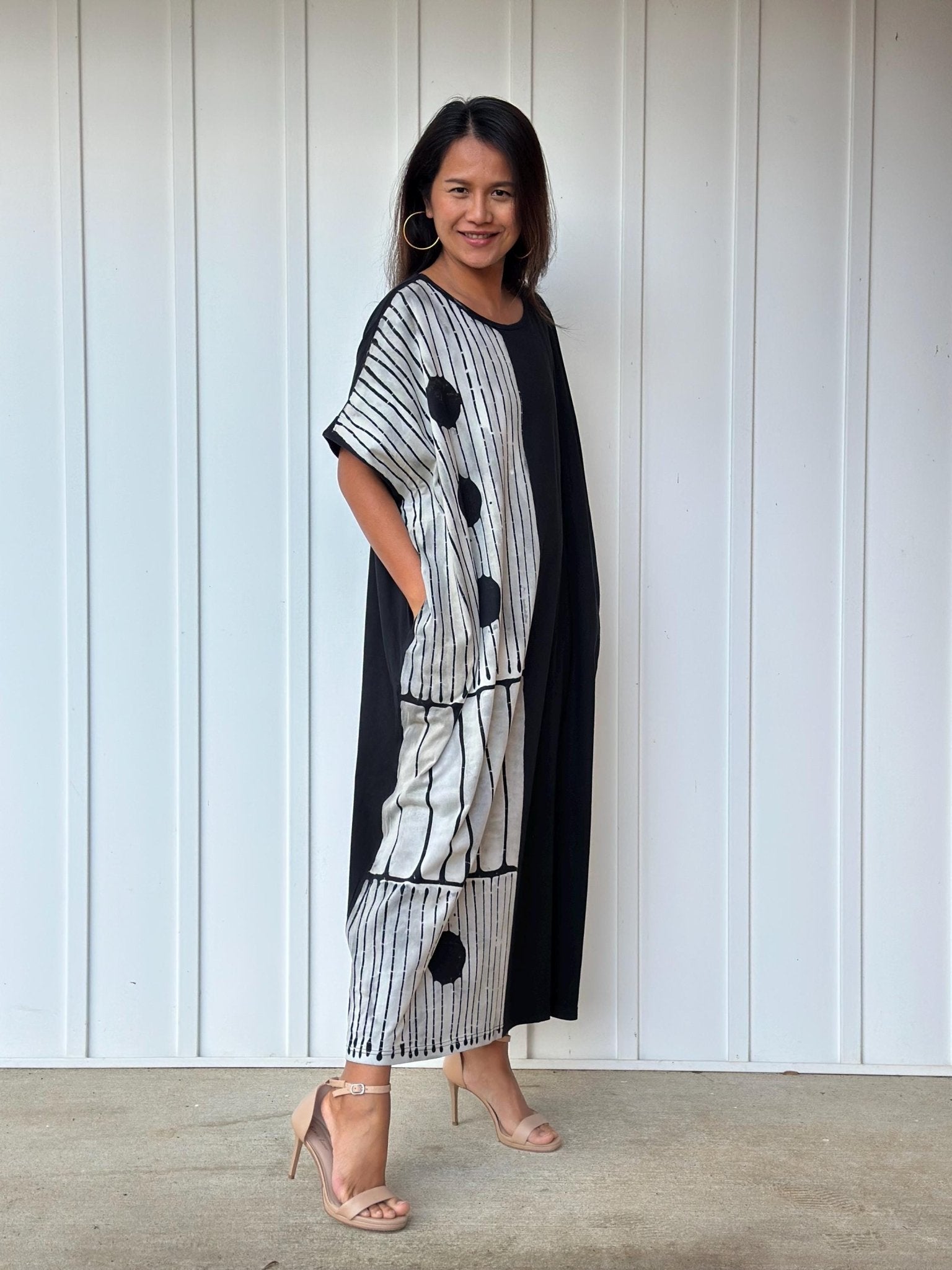 MALA handworks Alice Jersey Cotton Kaftan in Hand-Painted Batik Geometric Design