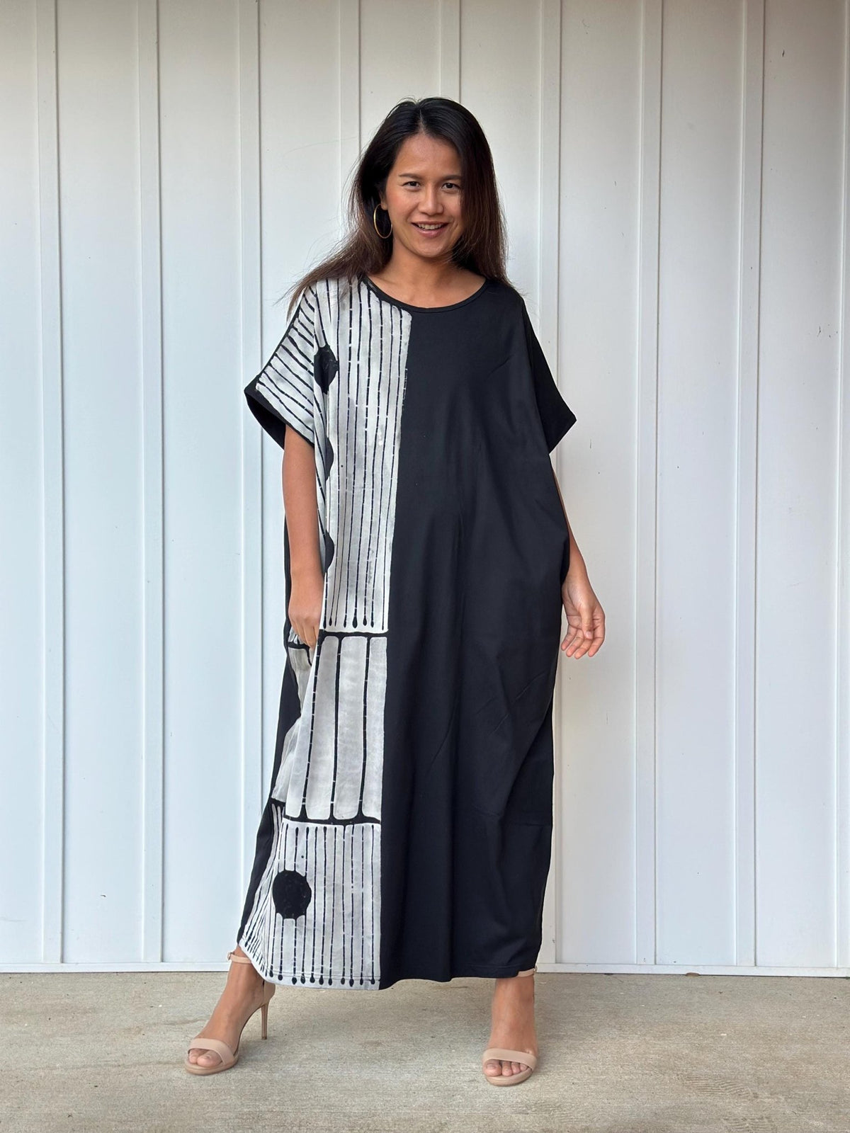 MALA handworks Alice Jersey Cotton Kaftan in Hand-Painted Batik Geometric Design