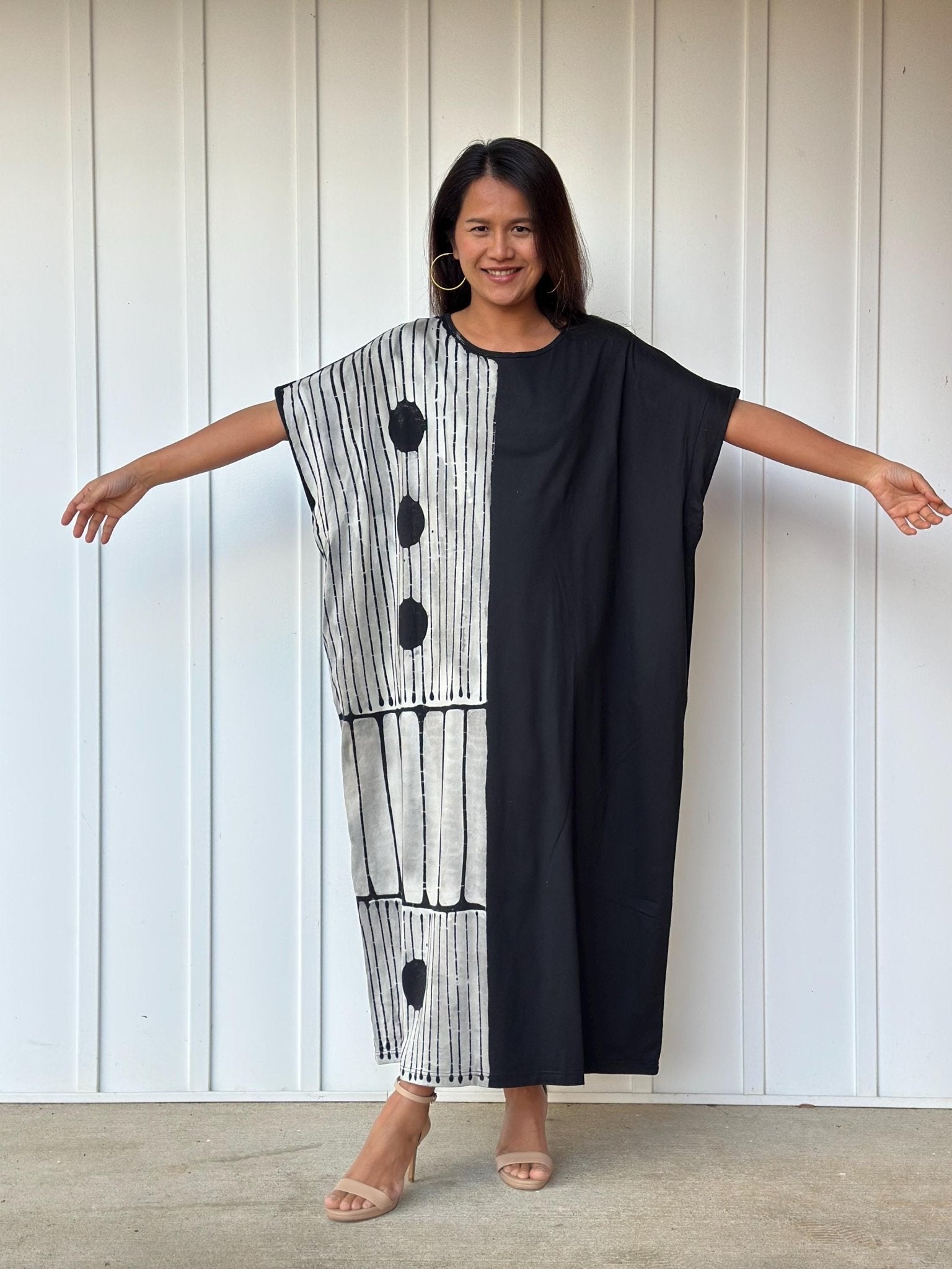 MALA handworks Alice Jersey Cotton Kaftan in Hand-Painted Batik Geometric Design