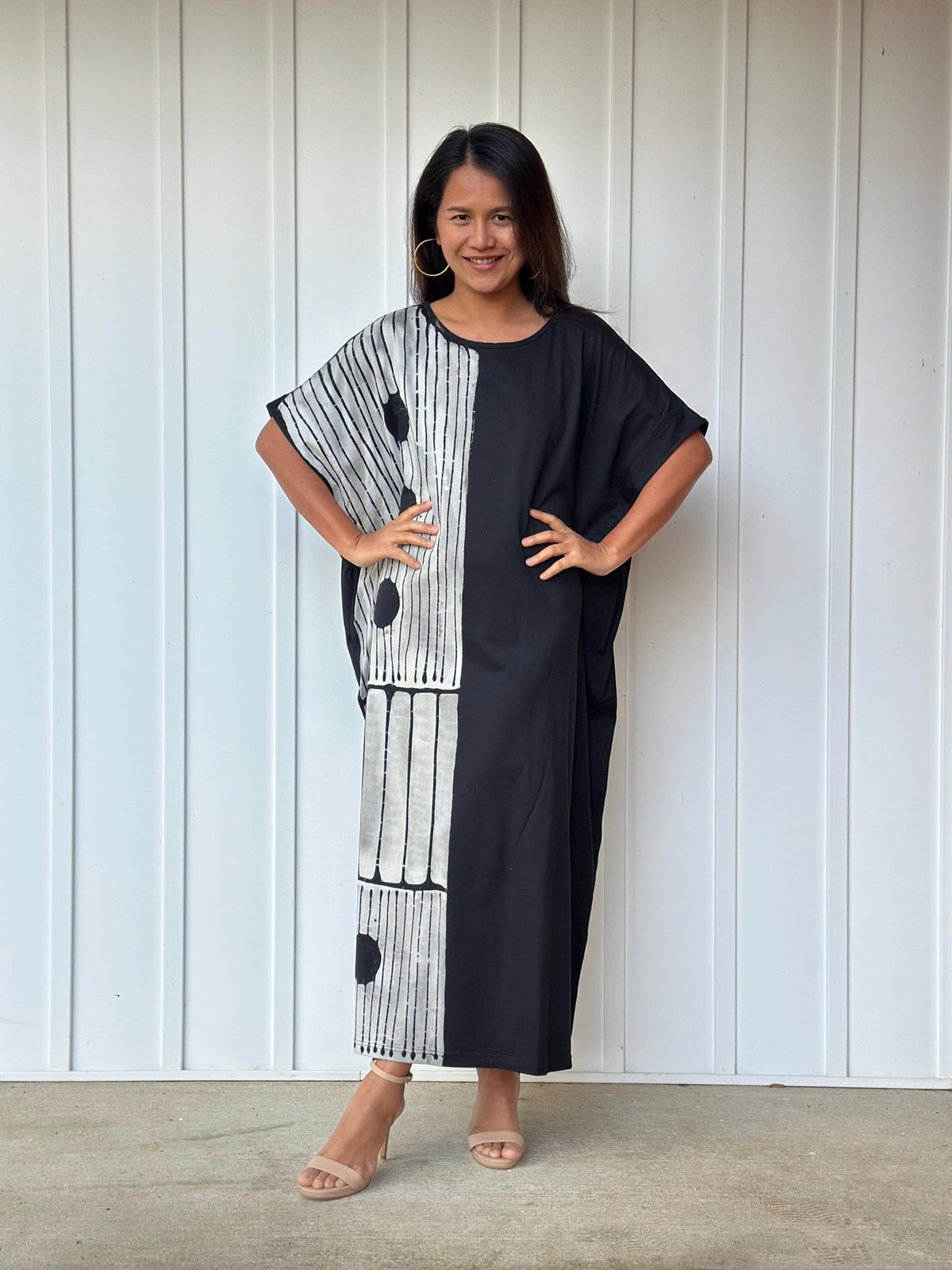 MALA handworks Alice Jersey Cotton Kaftan in Hand-Painted Batik Geometric Design