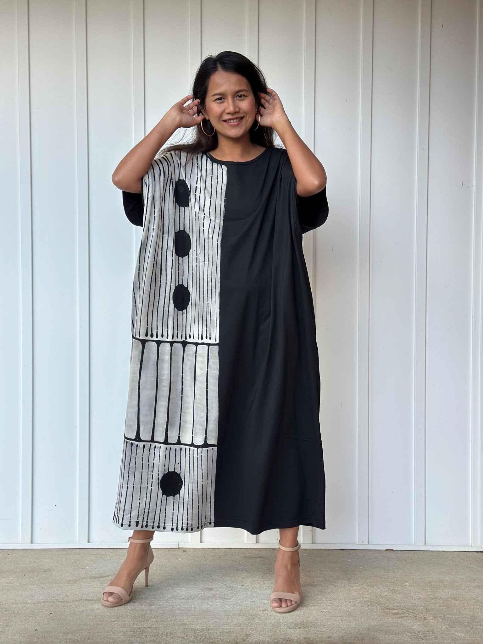 MALA handworks Alice Jersey Cotton Kaftan in Hand-Painted Batik Geometric Design