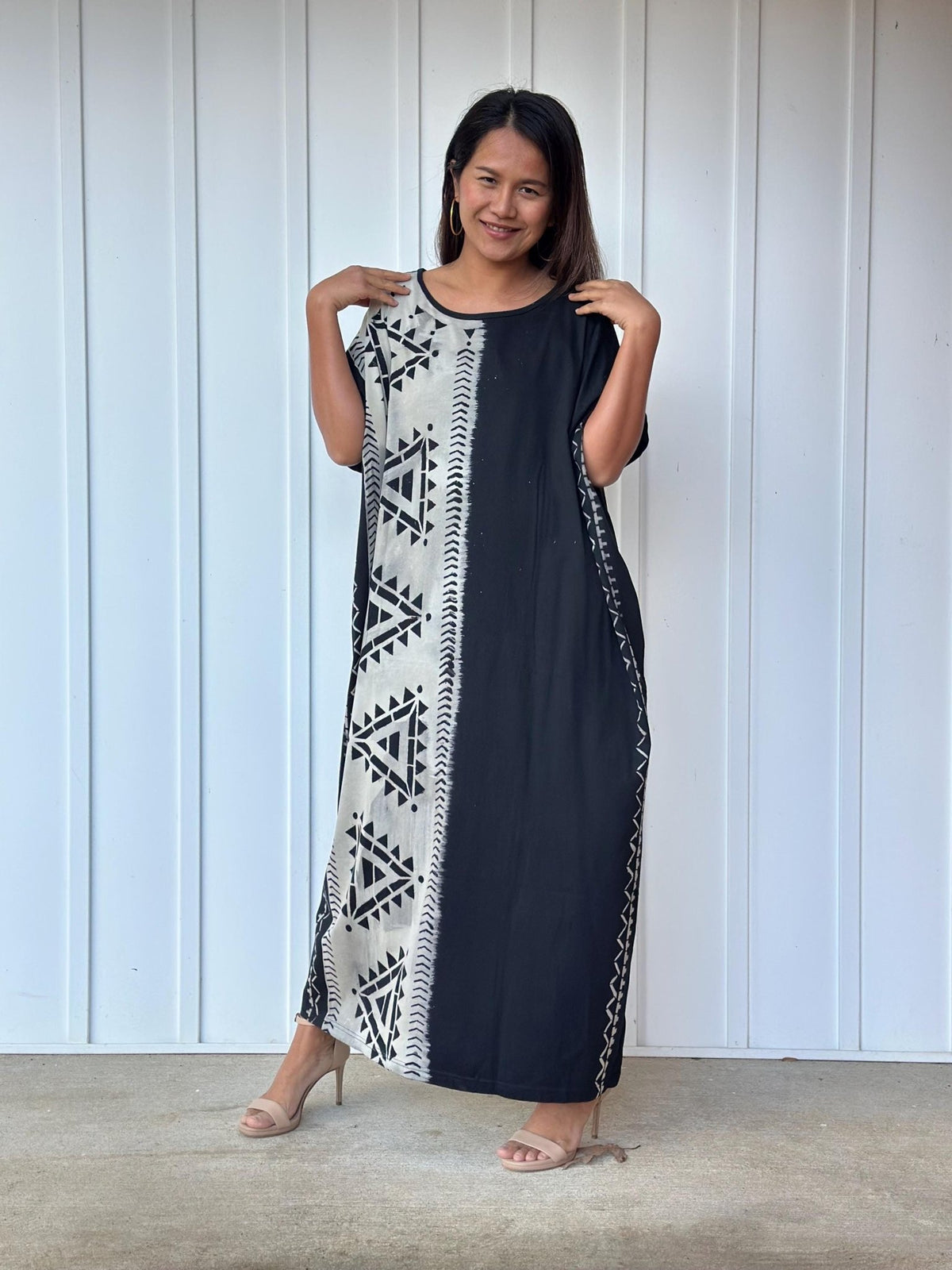 MALA handworks Alice Jersey Cotton Kaftan in Hand-Painted Batik Geometric Design