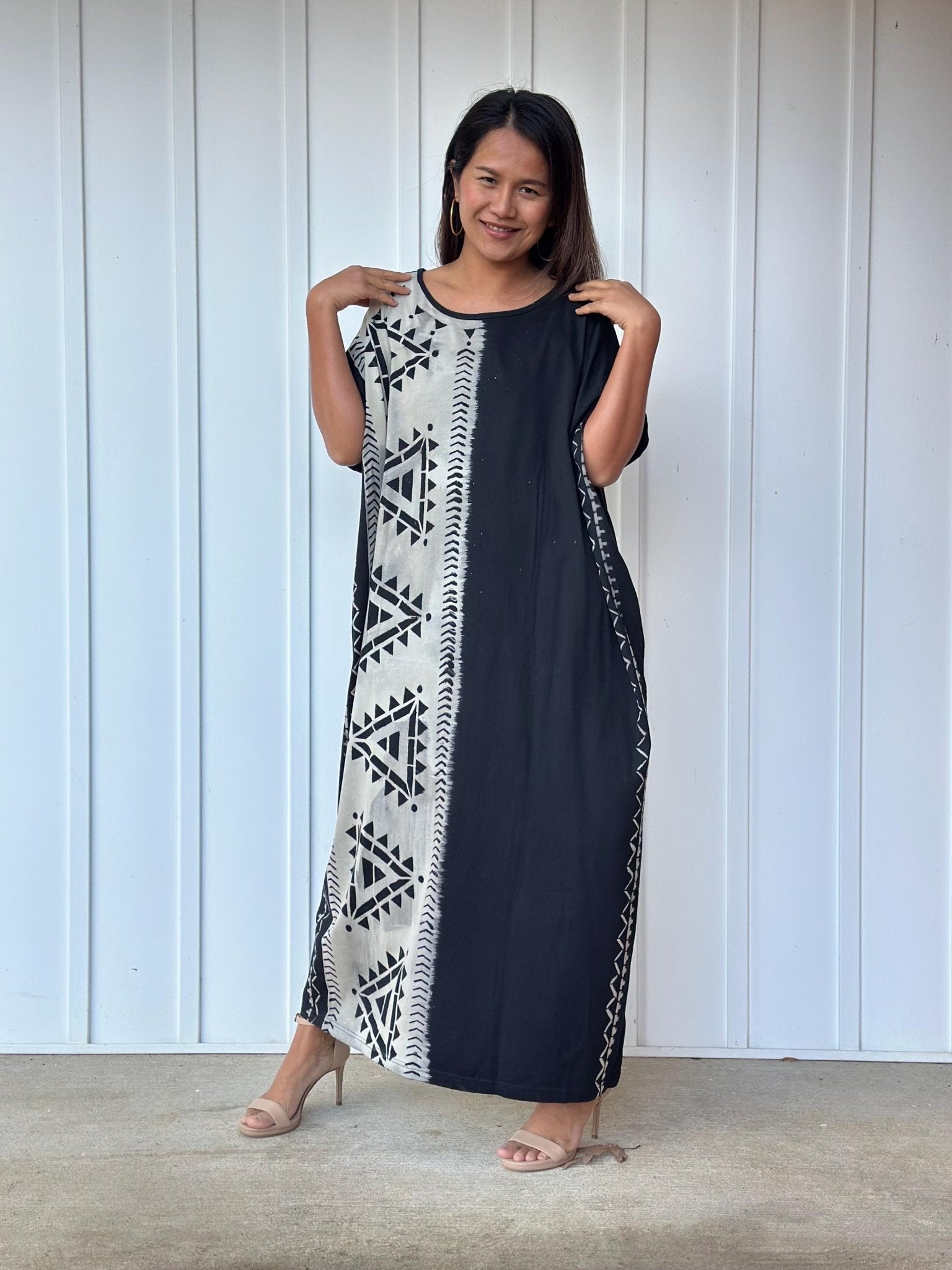 MALA handworks Alice Jersey Cotton Kaftan in Hand-Painted Batik Geometric Design