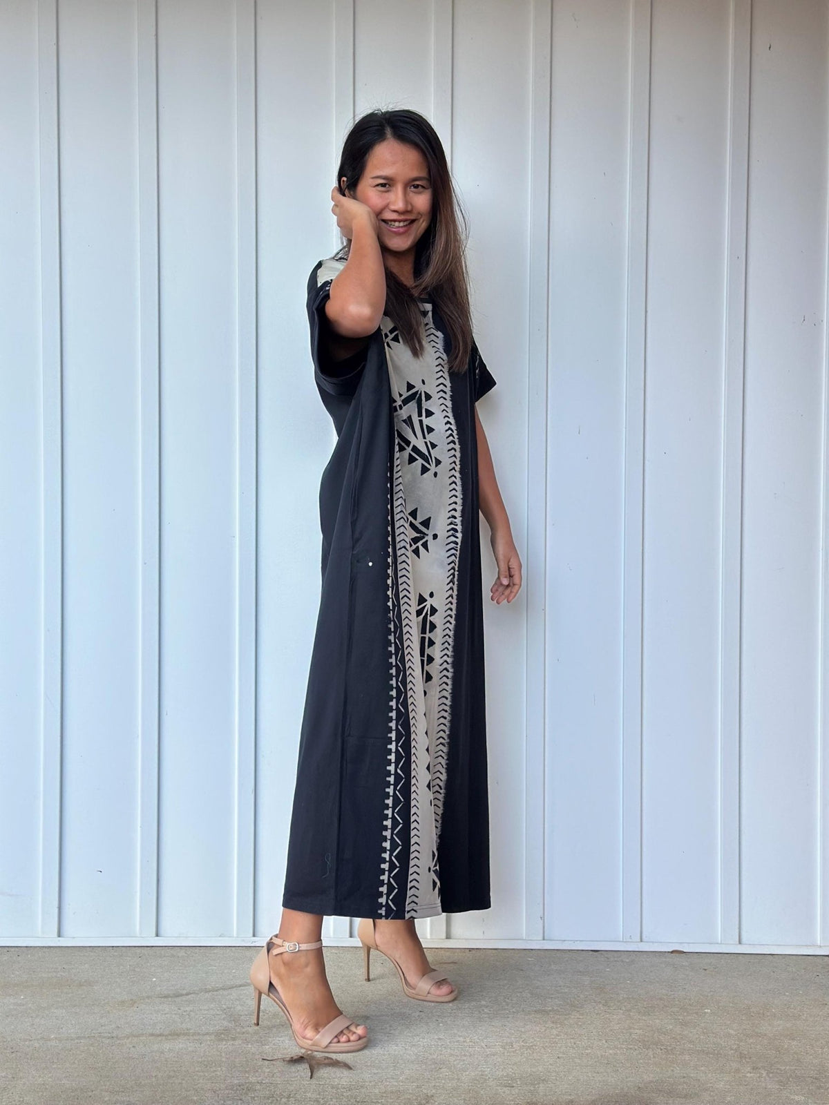 MALA handworks Alice Jersey Cotton Kaftan in Hand-Painted Batik Geometric Design