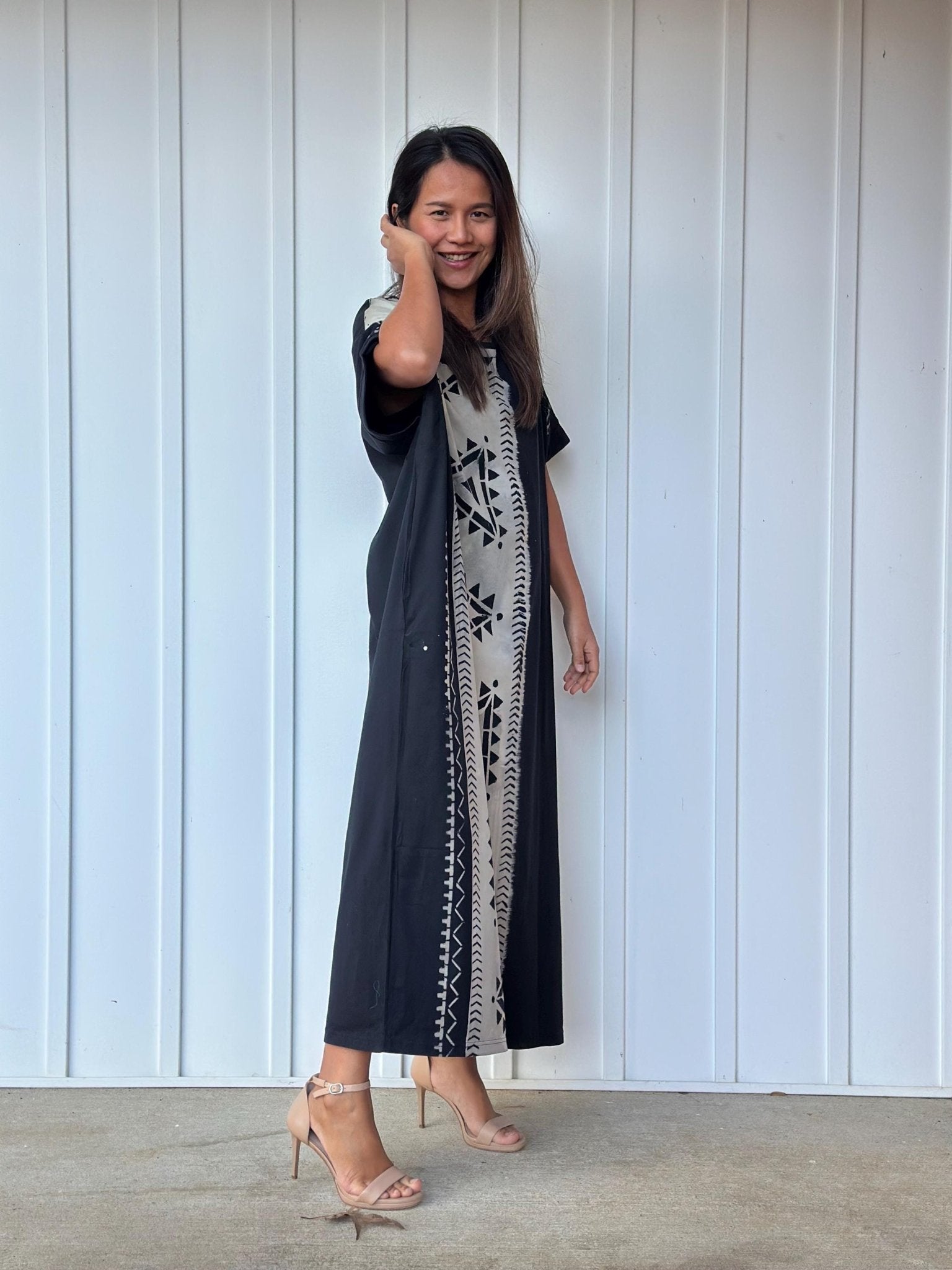 MALA handworks Alice Jersey Cotton Kaftan in Hand-Painted Batik Geometric Design