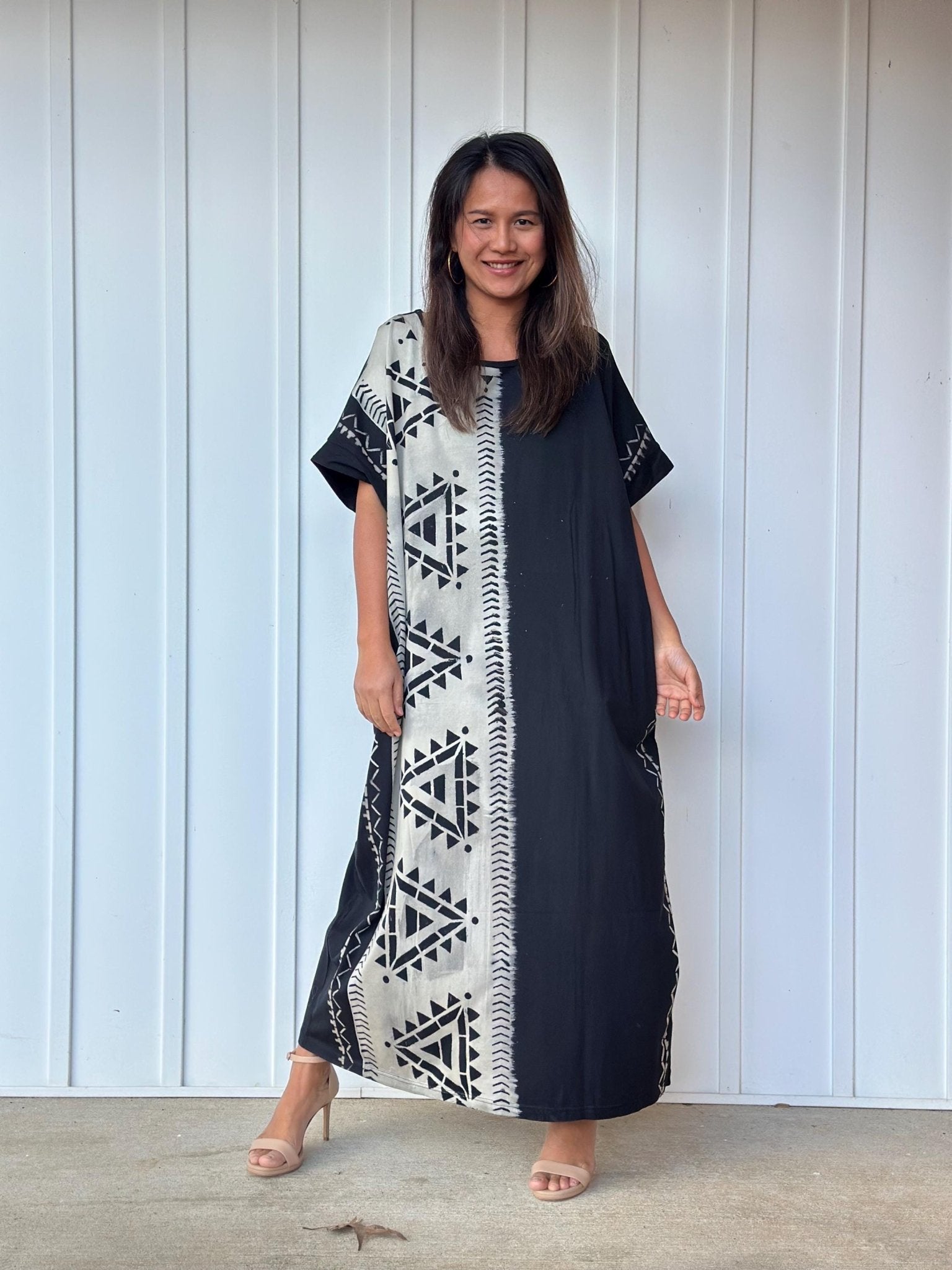 MALA handworks Alice Jersey Cotton Kaftan in Hand-Painted Batik Geometric Design