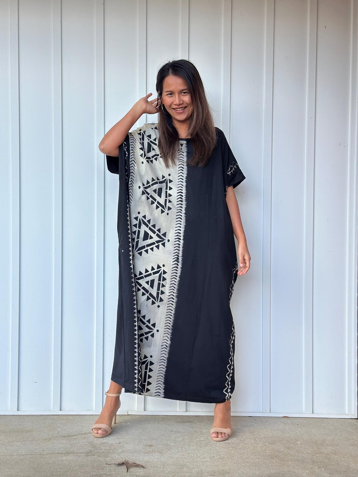 MALA handworks Alice Jersey Cotton Kaftan in Hand-Painted Batik Geometric Design