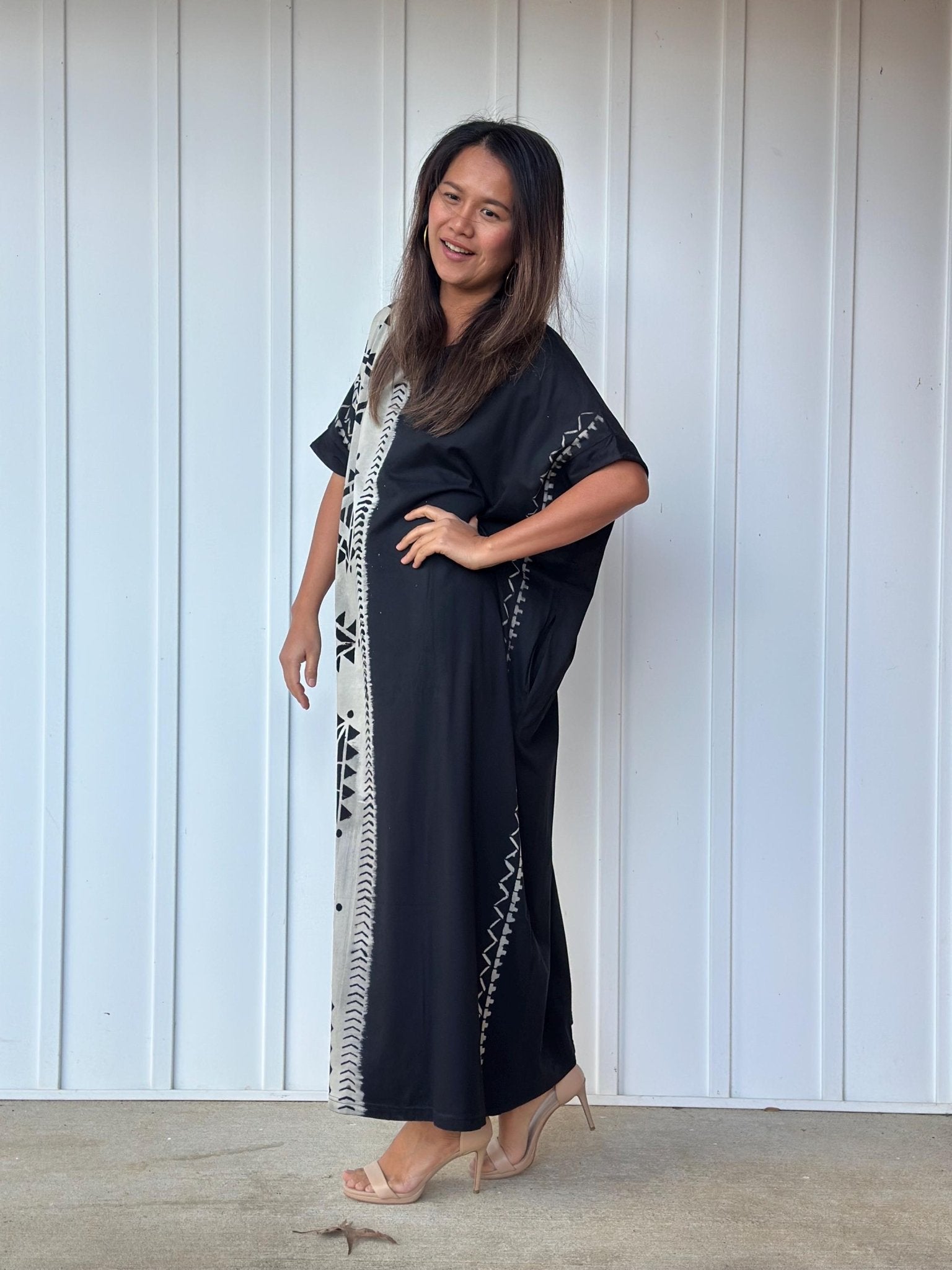 MALA handworks Alice Jersey Cotton Kaftan in Hand-Painted Batik Geometric Design