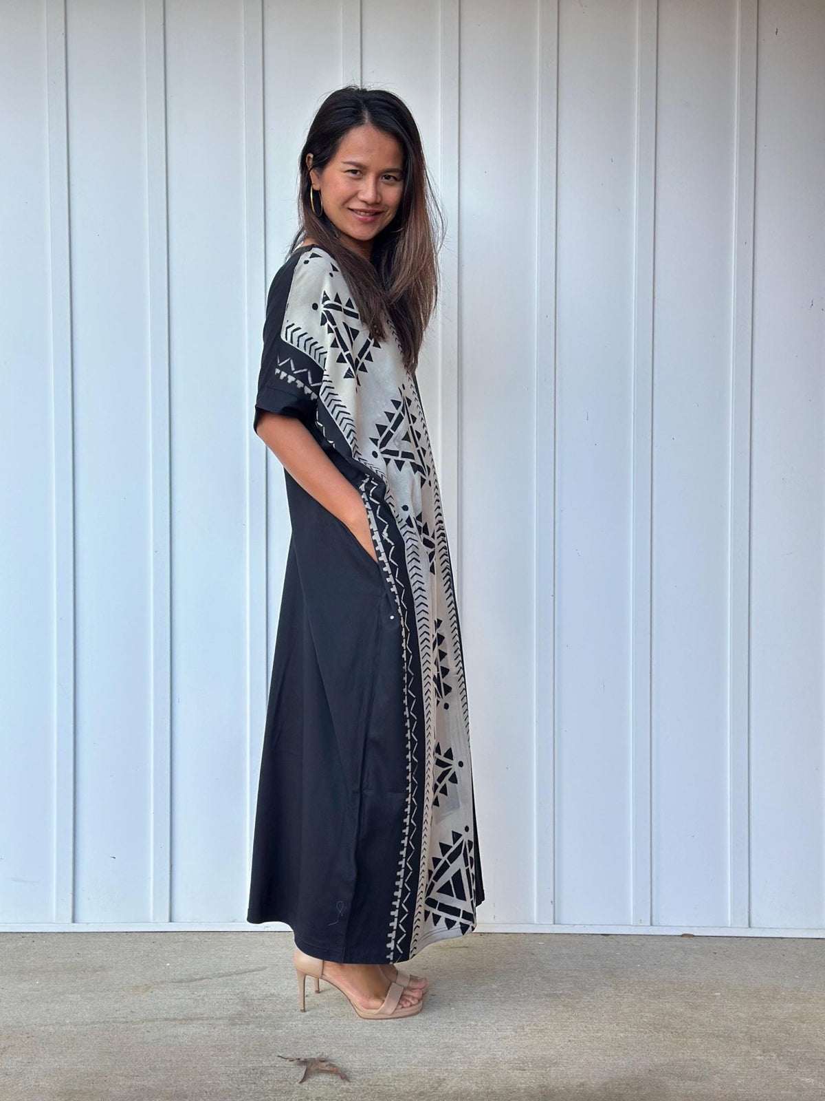 MALA handworks Alice Jersey Cotton Kaftan in Hand-Painted Batik Geometric Design