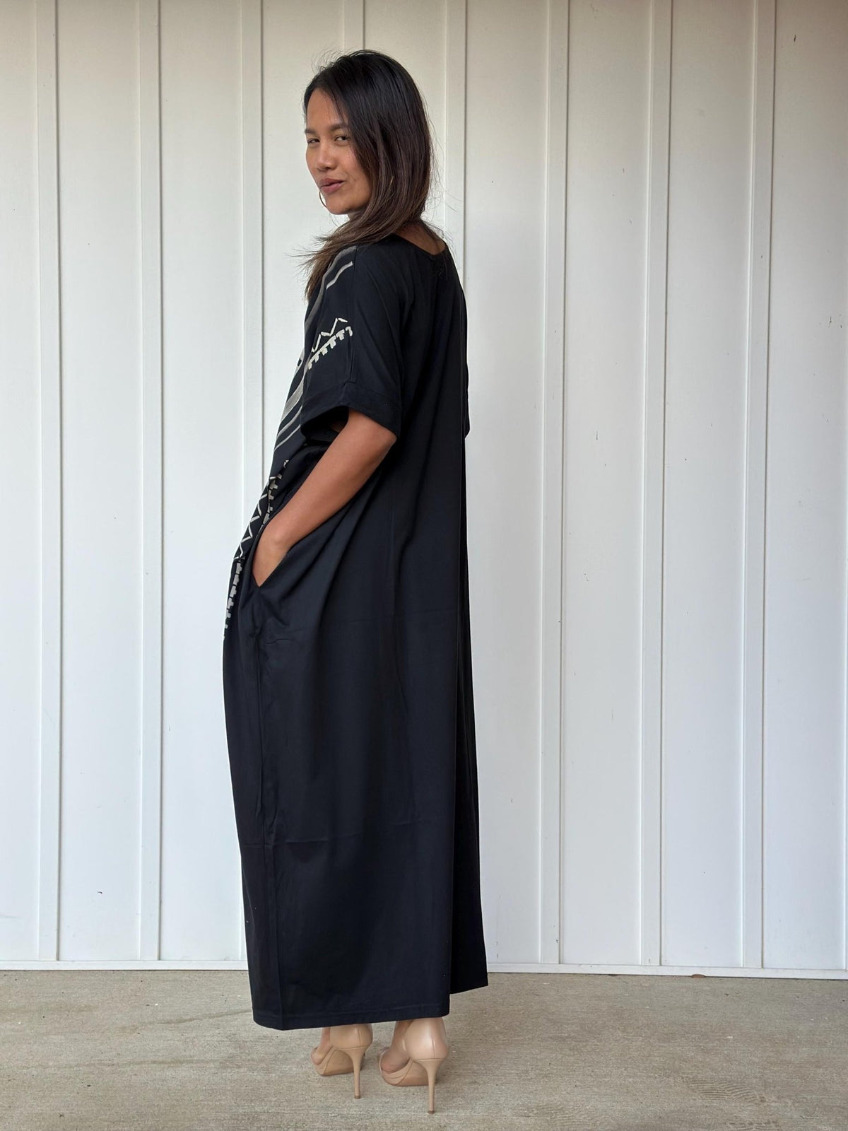 MALA handworks Alice Jersey Cotton Kaftan in Hand-Painted Batik Geometric Design