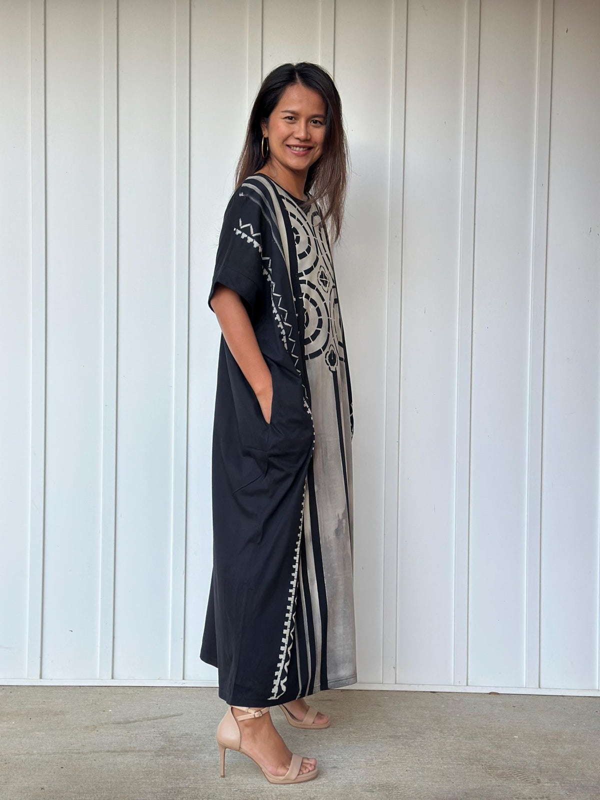 MALA handworks Alice Jersey Cotton Kaftan in Hand-Painted Batik Geometric Design
