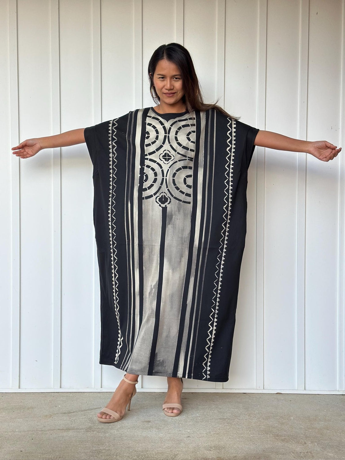 MALA handworks Alice Jersey Cotton Kaftan in Hand-Painted Batik Geometric Design