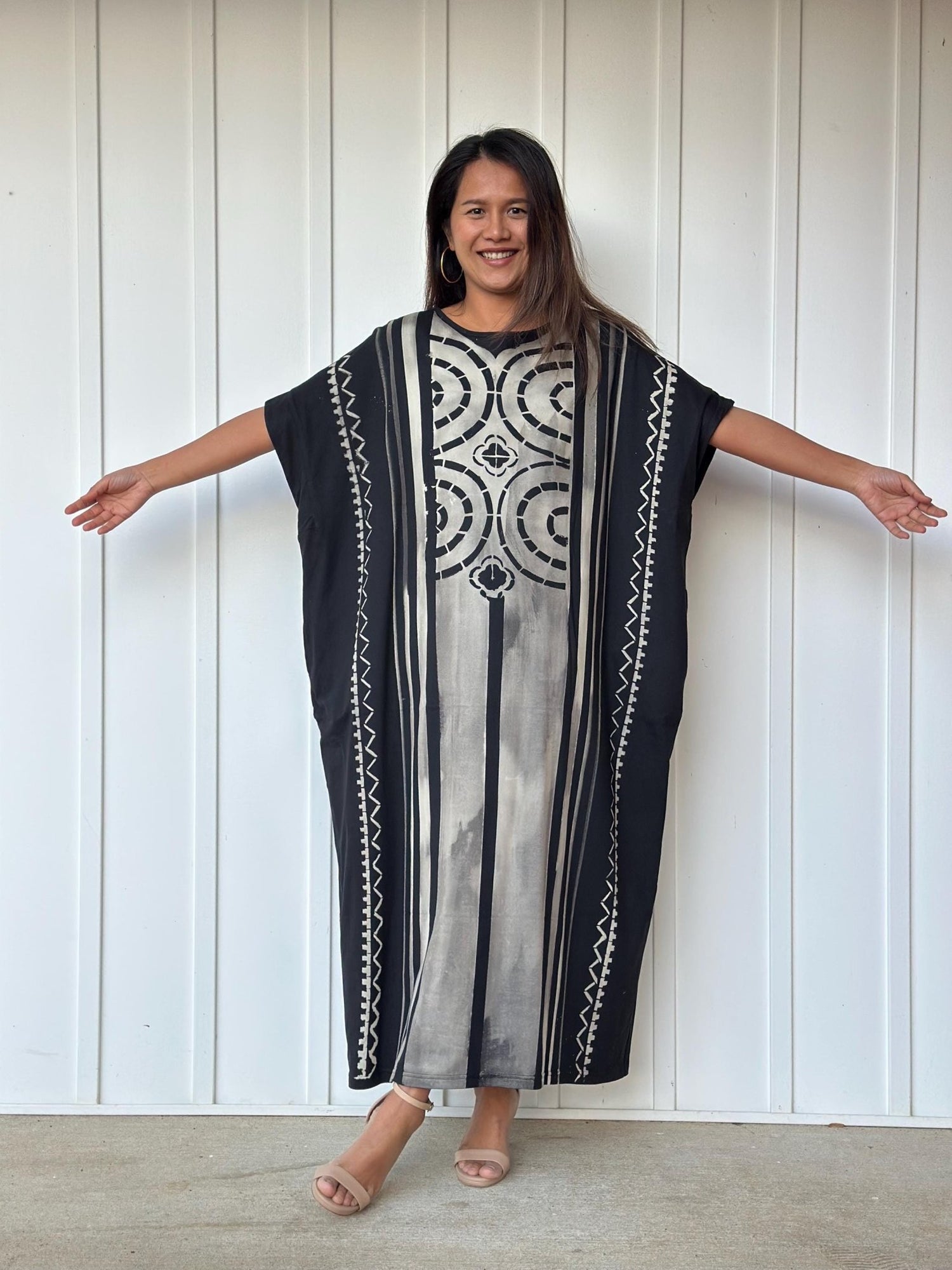 MALA handworks Alice Jersey Cotton Kaftan in Hand-Painted Batik Geometric Design