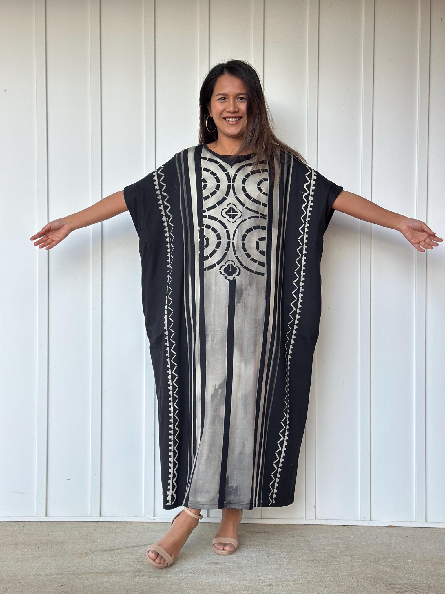 MALA handworks Alice Jersey Cotton Kaftan in Hand-Painted Batik Geometric Design