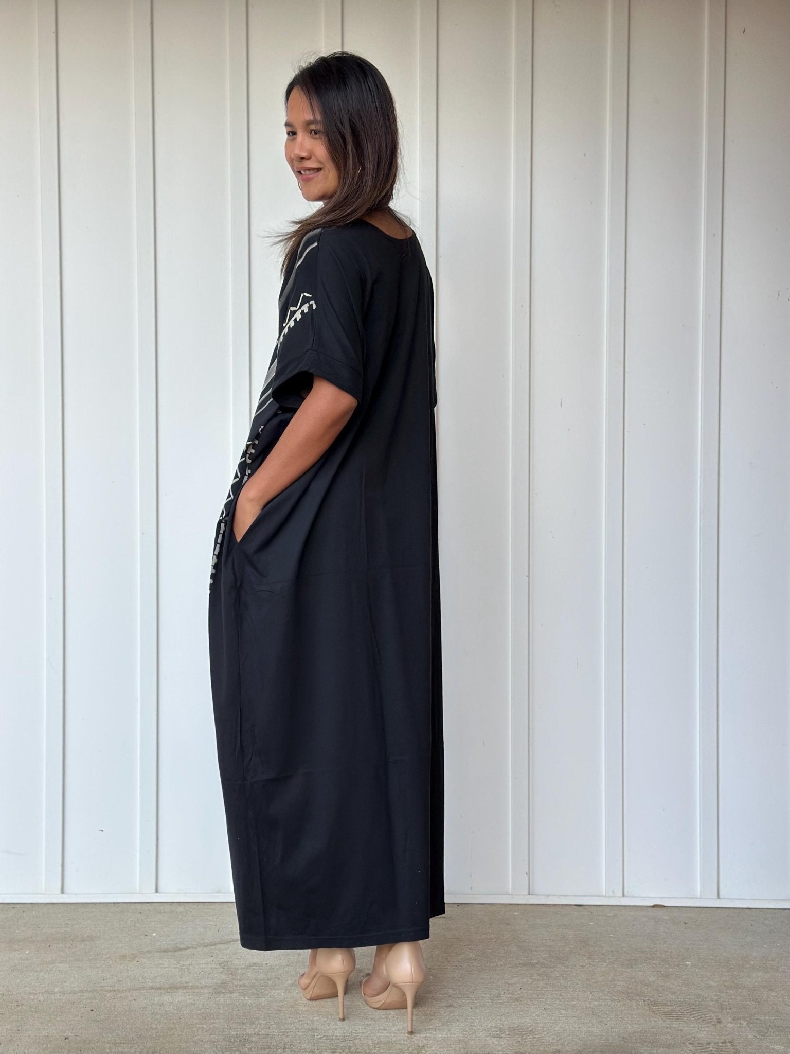 MALA handworks Alice Jersey Cotton Kaftan in Hand-Painted Batik Geometric Design