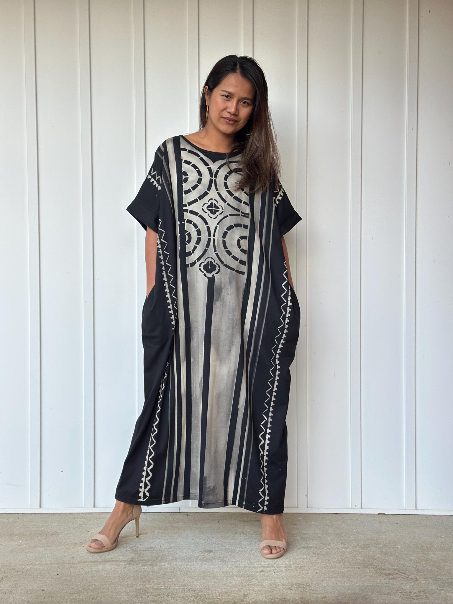 MALA handworks Alice Jersey Cotton Kaftan in Hand-Painted Batik Geometric Design
