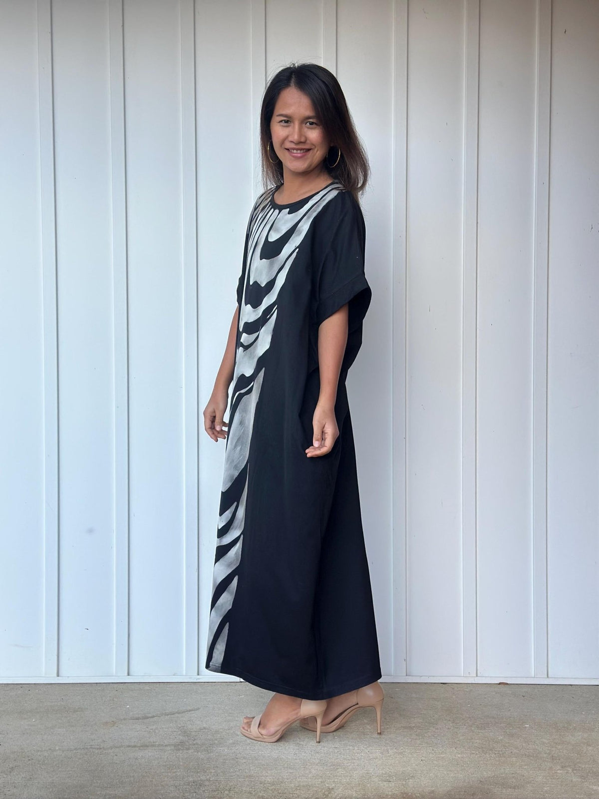 MALA handworks Alice Jersey Cotton Kaftan in Hand-Painted Batik Zebra Pattern