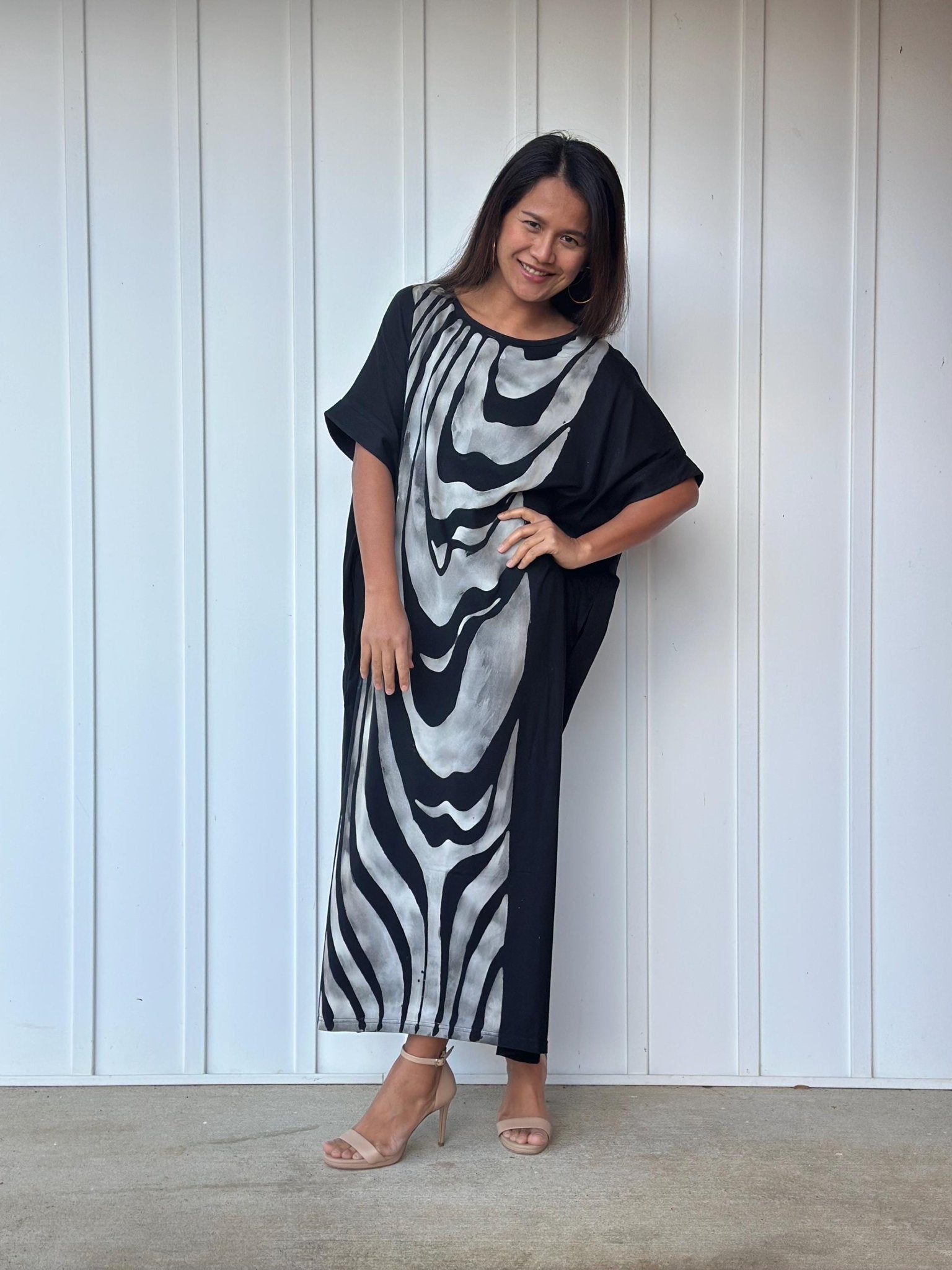 MALA handworks Alice Jersey Cotton Kaftan in Hand-Painted Batik Zebra Pattern