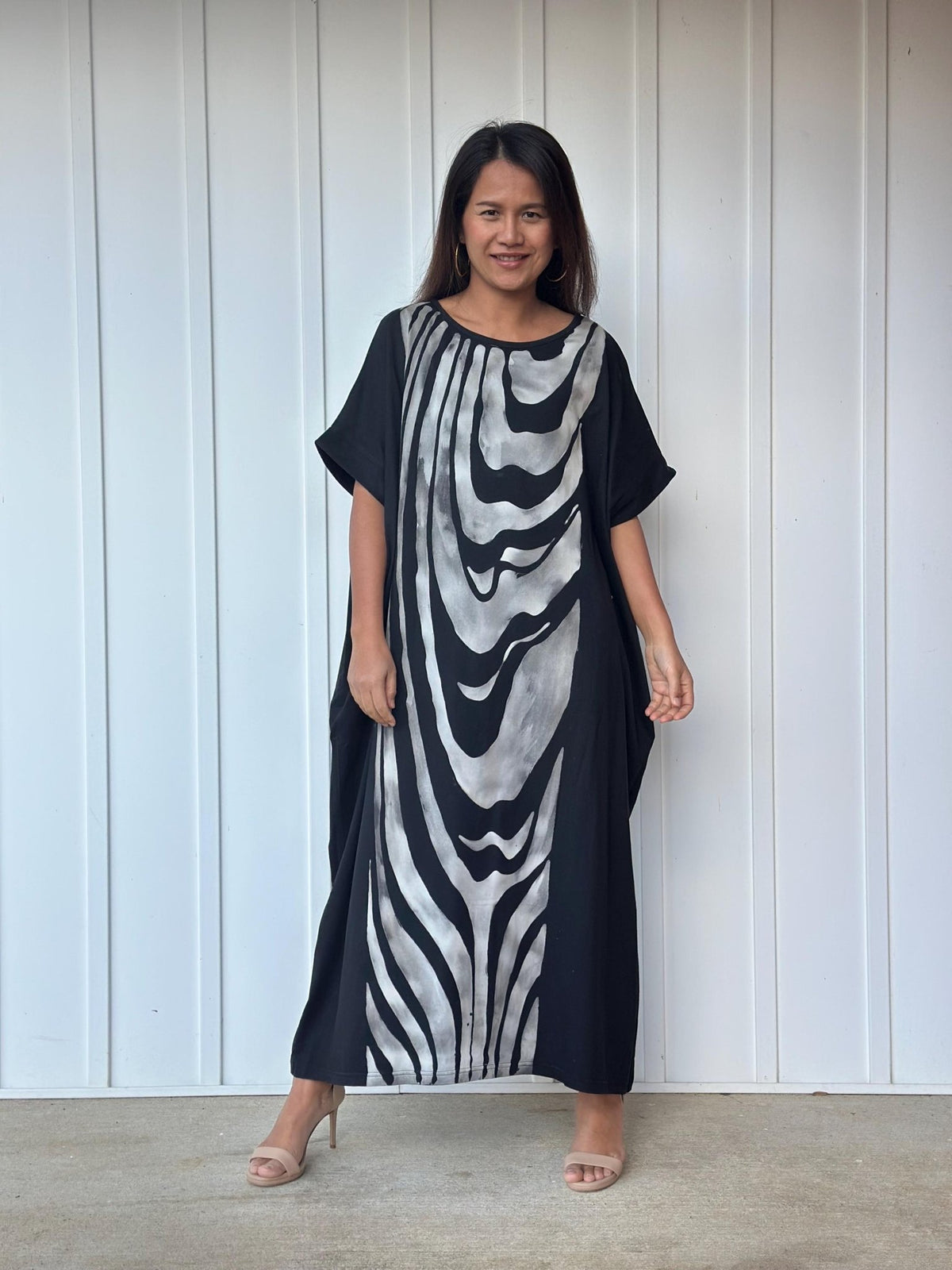 MALA handworks Alice Jersey Cotton Kaftan in Hand-Painted Batik Zebra Pattern