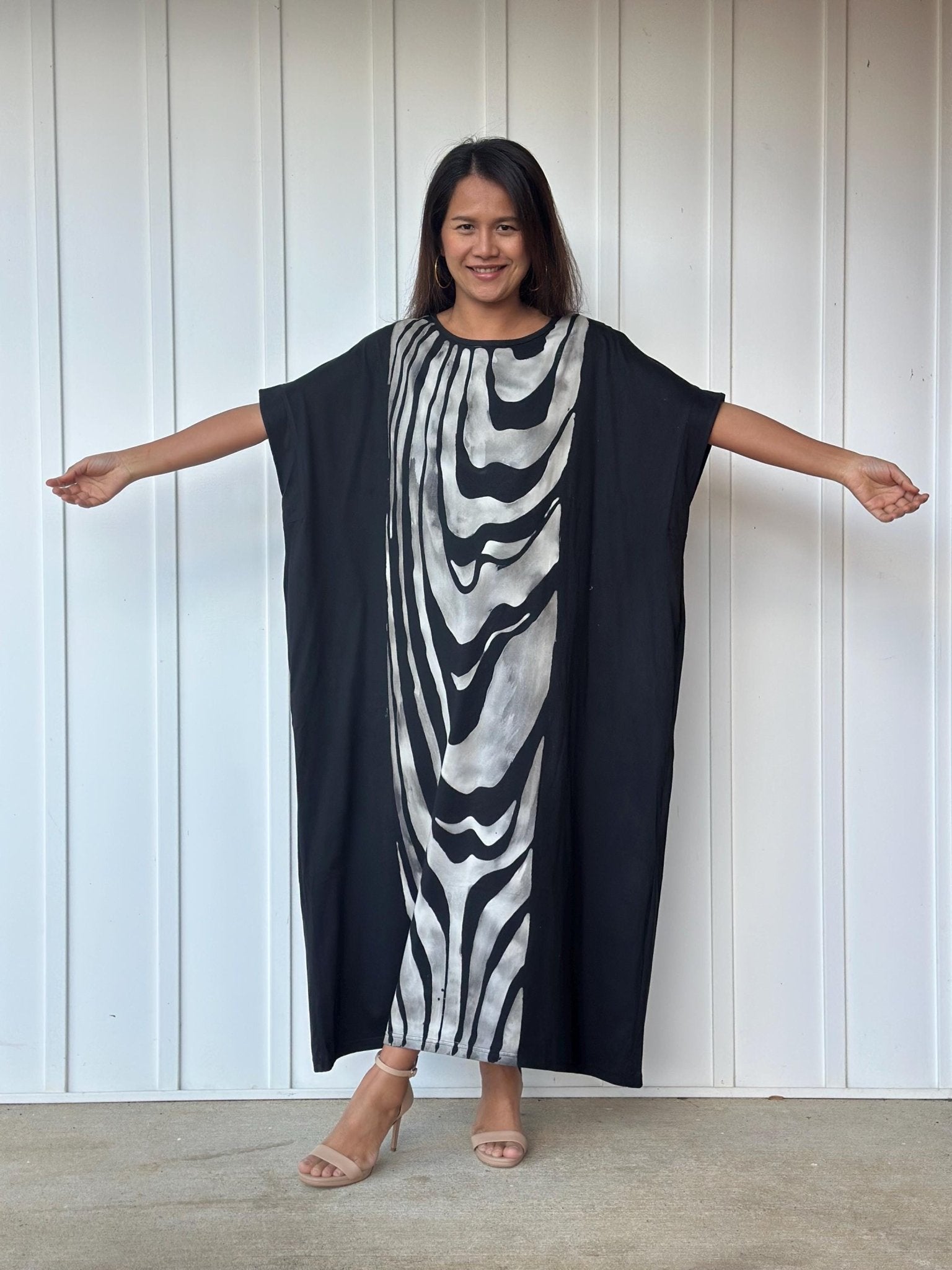 MALA handworks Alice Jersey Cotton Kaftan in Hand-Painted Batik Zebra Pattern