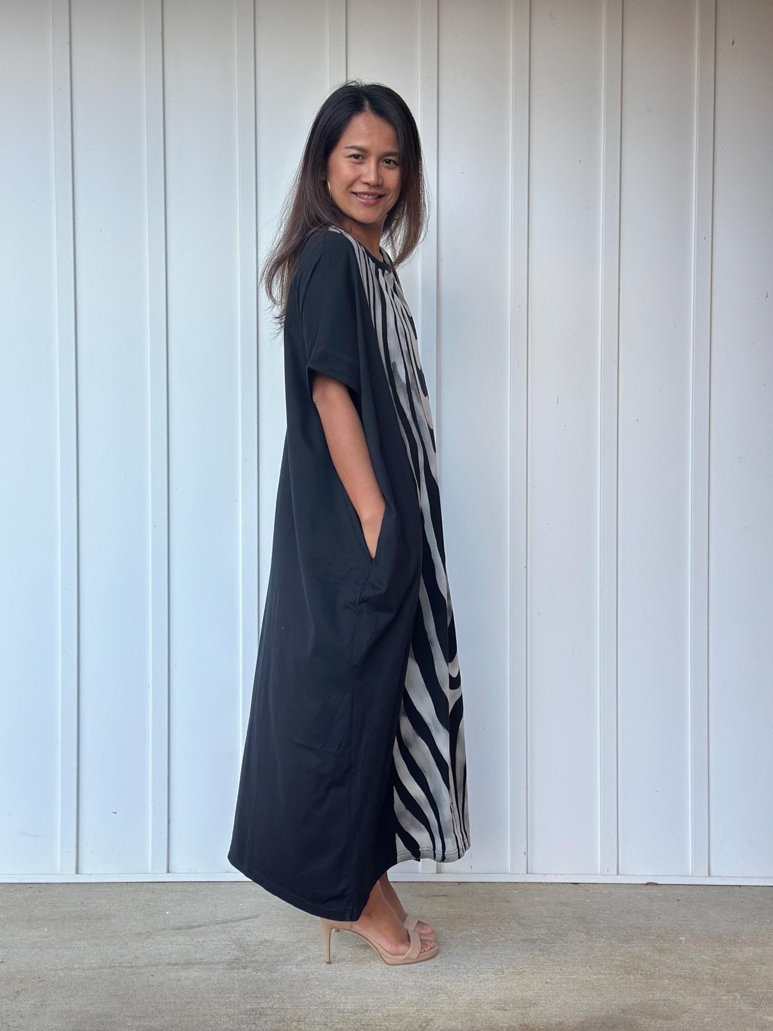 MALA handworks Alice Jersey Cotton Kaftan in Hand-Painted Batik Zebra Pattern