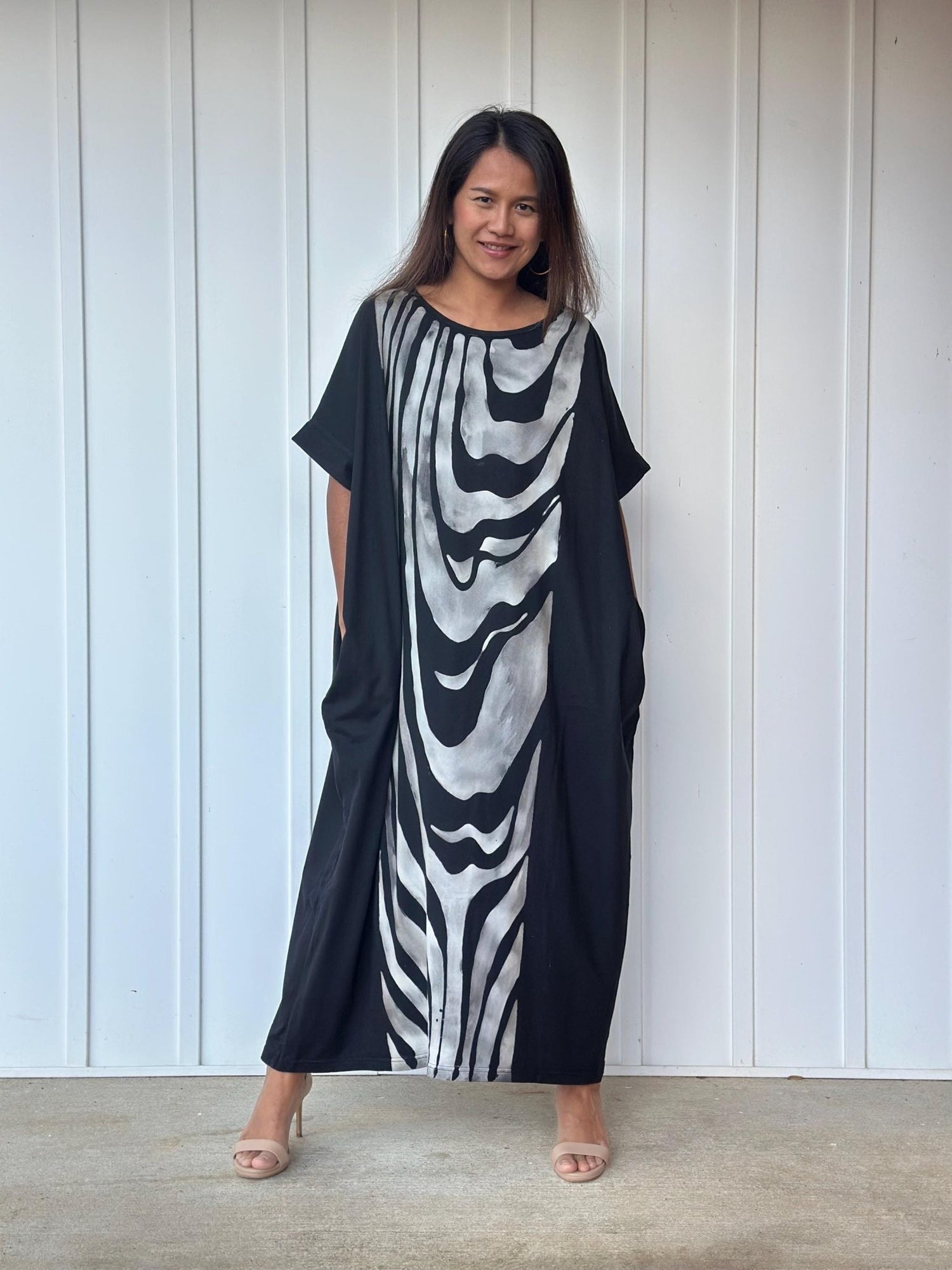 MALA handworks Alice Jersey Cotton Kaftan in Hand-Painted Batik Zebra Pattern