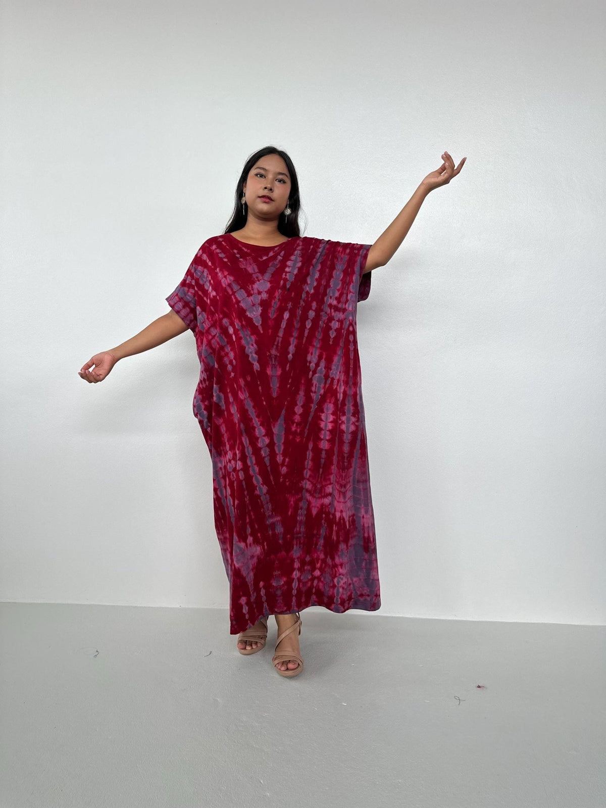 Mala Handworks Alice Jersey Cotton Kaftan in Merlot and Plum Tie Dye
