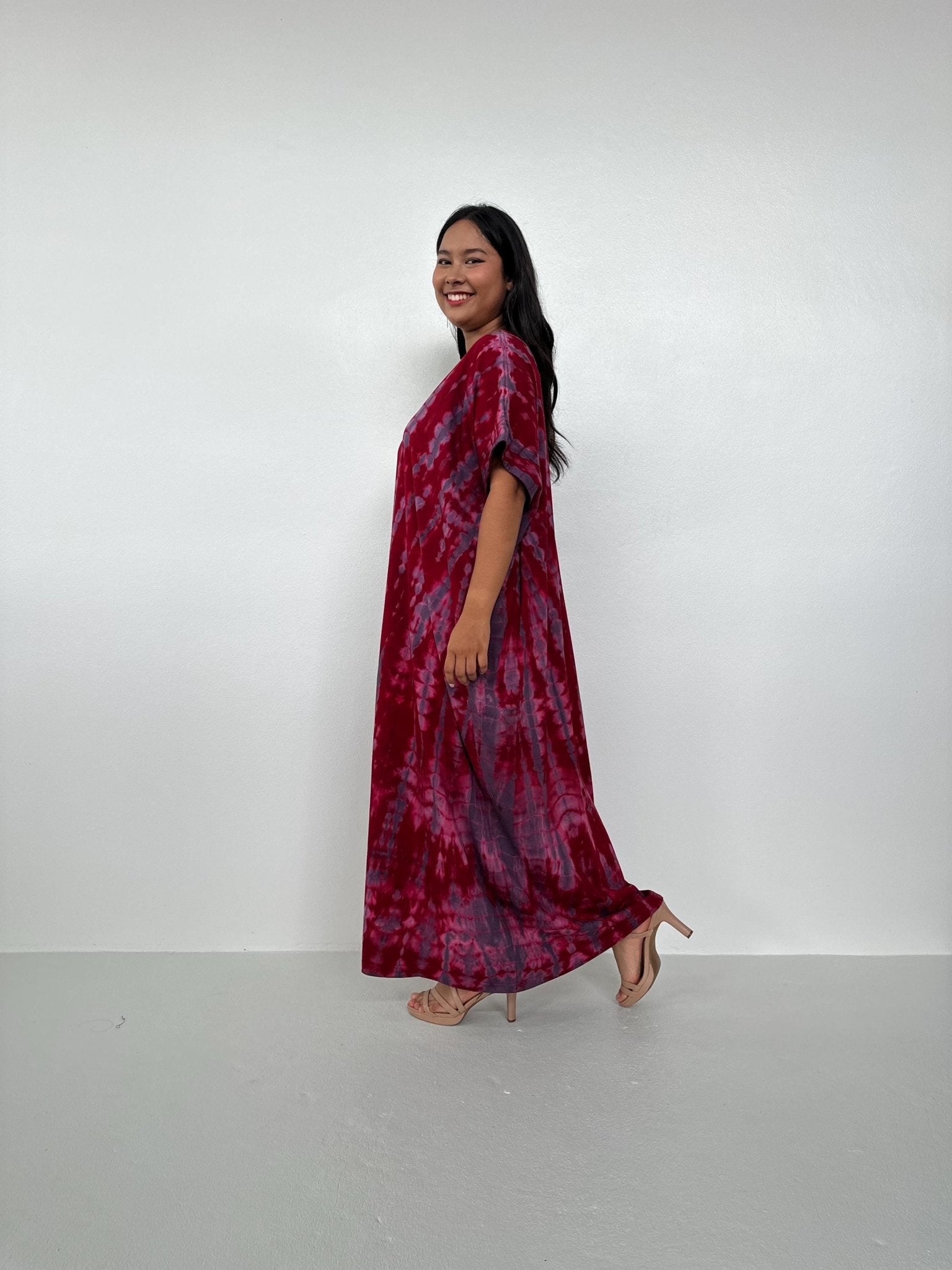 Mala Handworks Alice Jersey Cotton Kaftan in Merlot and Plum Tie Dye