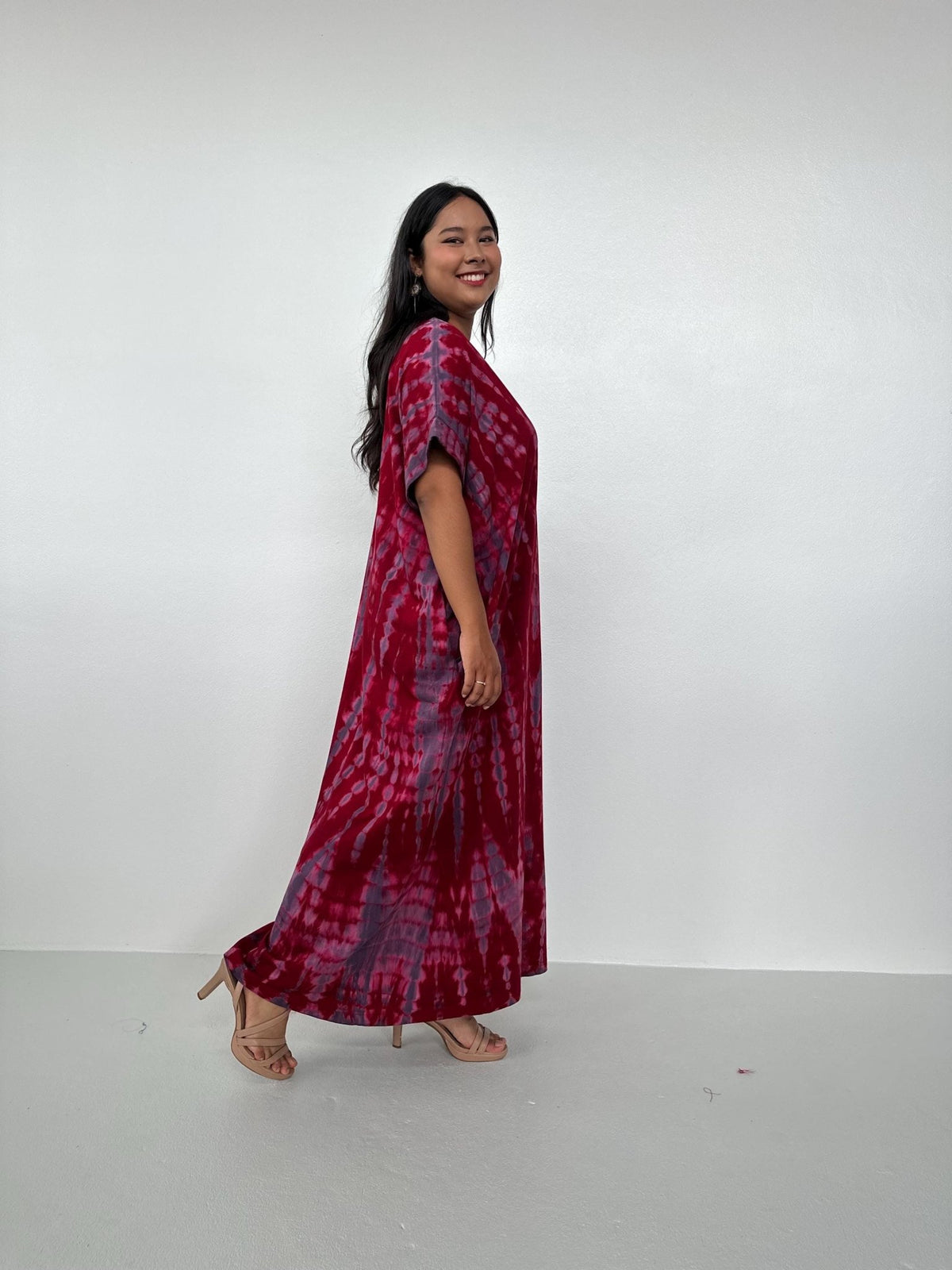 Mala Handworks Alice Jersey Cotton Kaftan in Merlot and Plum Tie Dye