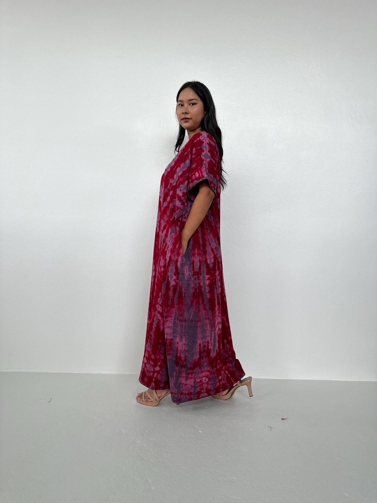 Mala Handworks Alice Jersey Cotton Kaftan in Merlot and Plum Tie Dye