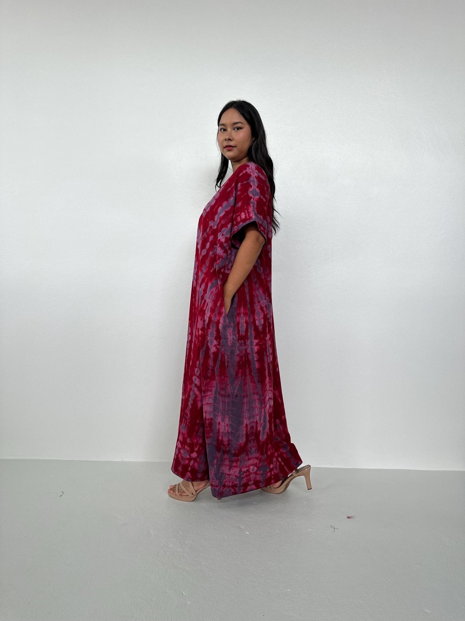 Mala Handworks Alice Jersey Cotton Kaftan in Merlot and Plum Tie Dye