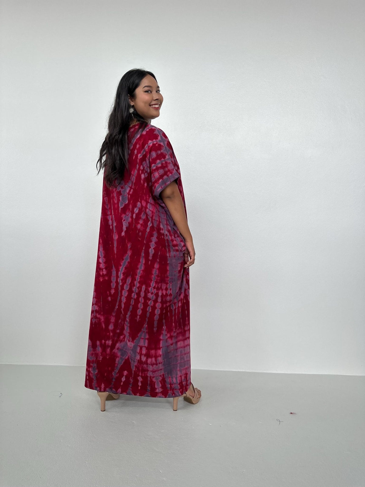 Mala Handworks Alice Jersey Cotton Kaftan in Merlot and Plum Tie Dye