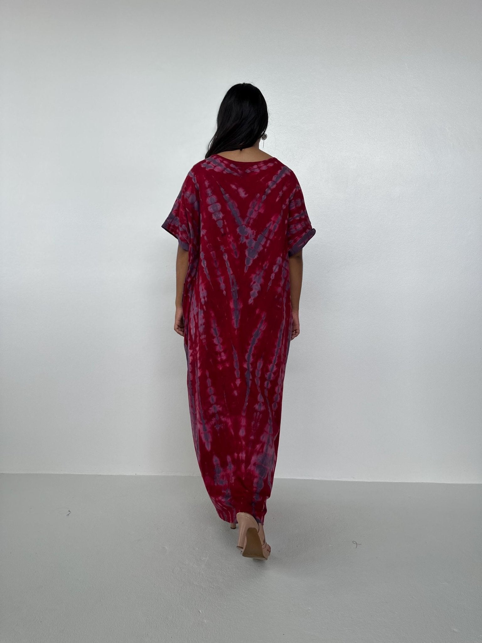 Mala Handworks Alice Jersey Cotton Kaftan in Merlot and Plum Tie Dye