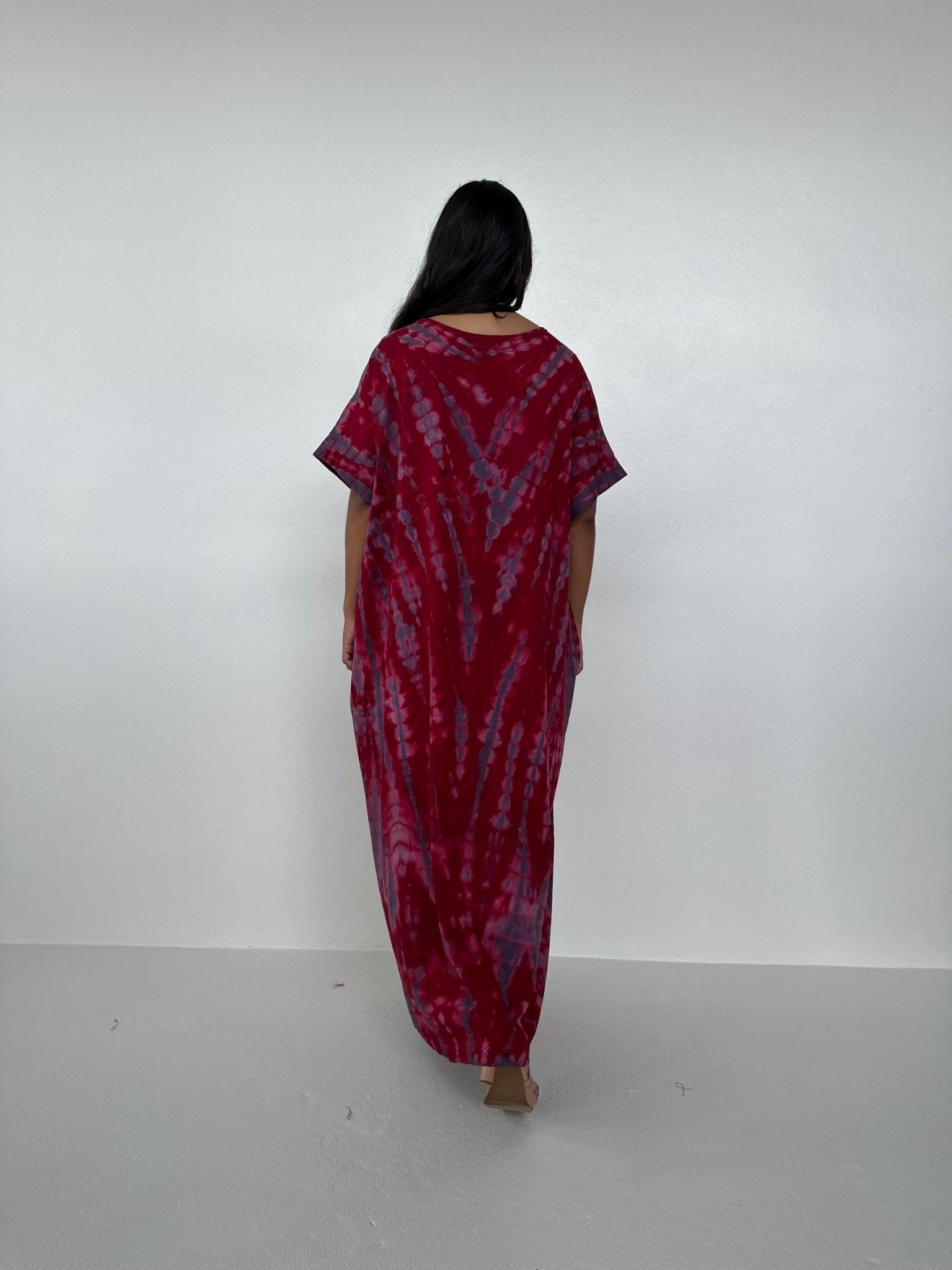 Mala Handworks Alice Jersey Cotton Kaftan in Merlot and Plum Tie Dye