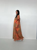 MALA handworks  Alice Jersey Cotton Kaftan in Olive and Orange Tie Dye