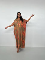 MALA handworks  Alice Jersey Cotton Kaftan in Olive and Orange Tie Dye
