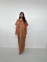MALA handworks  Alice Jersey Cotton Kaftan in Olive and Orange Tie Dye