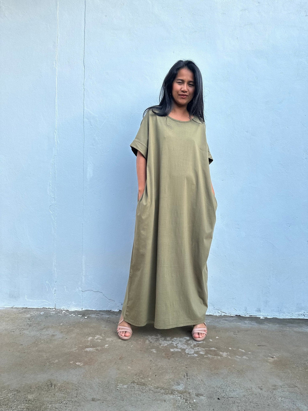 Mala Handworks Alice Jersey Cotton Kaftan in Olive