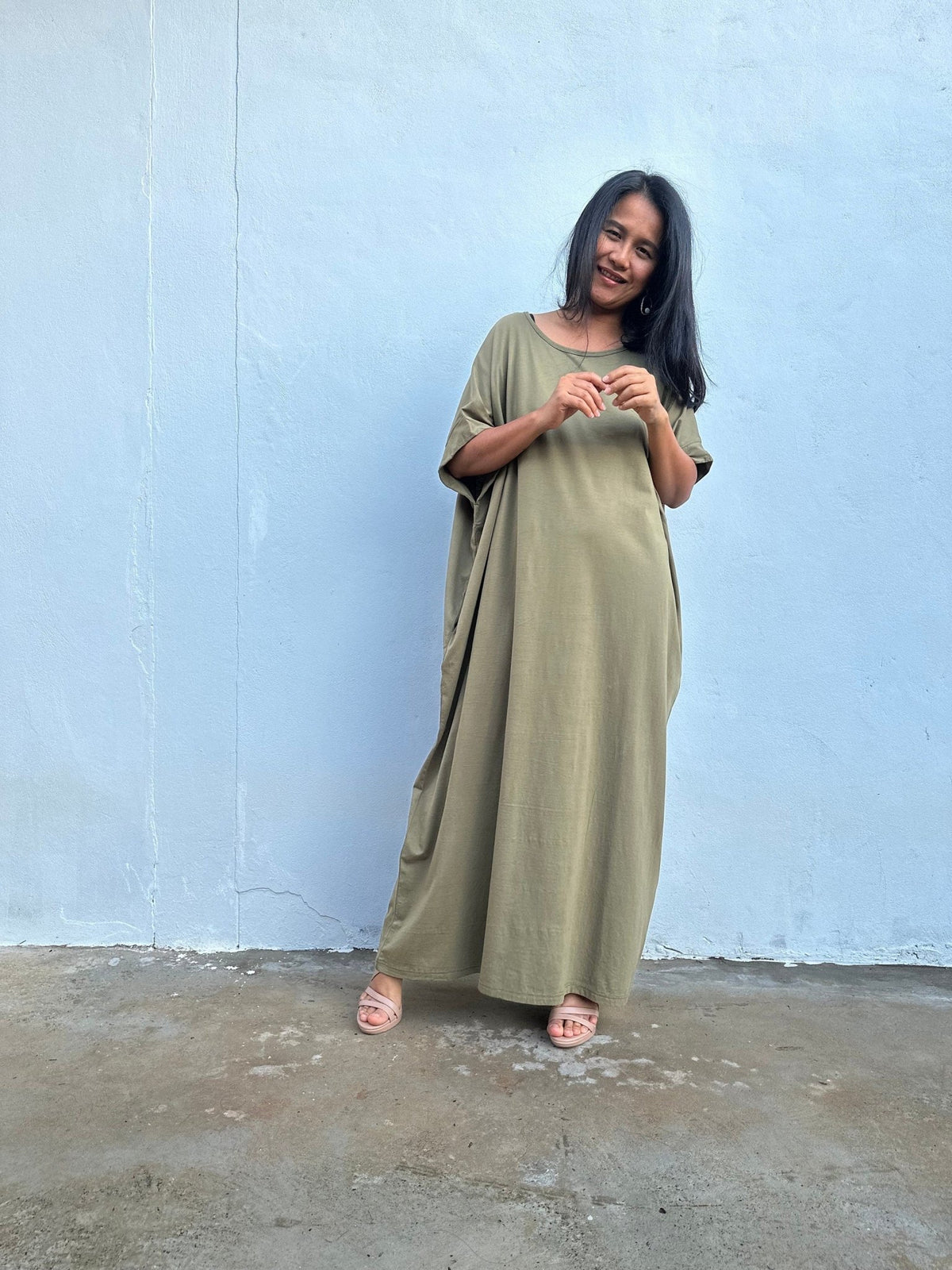 Mala Handworks Alice Jersey Cotton Kaftan in Olive