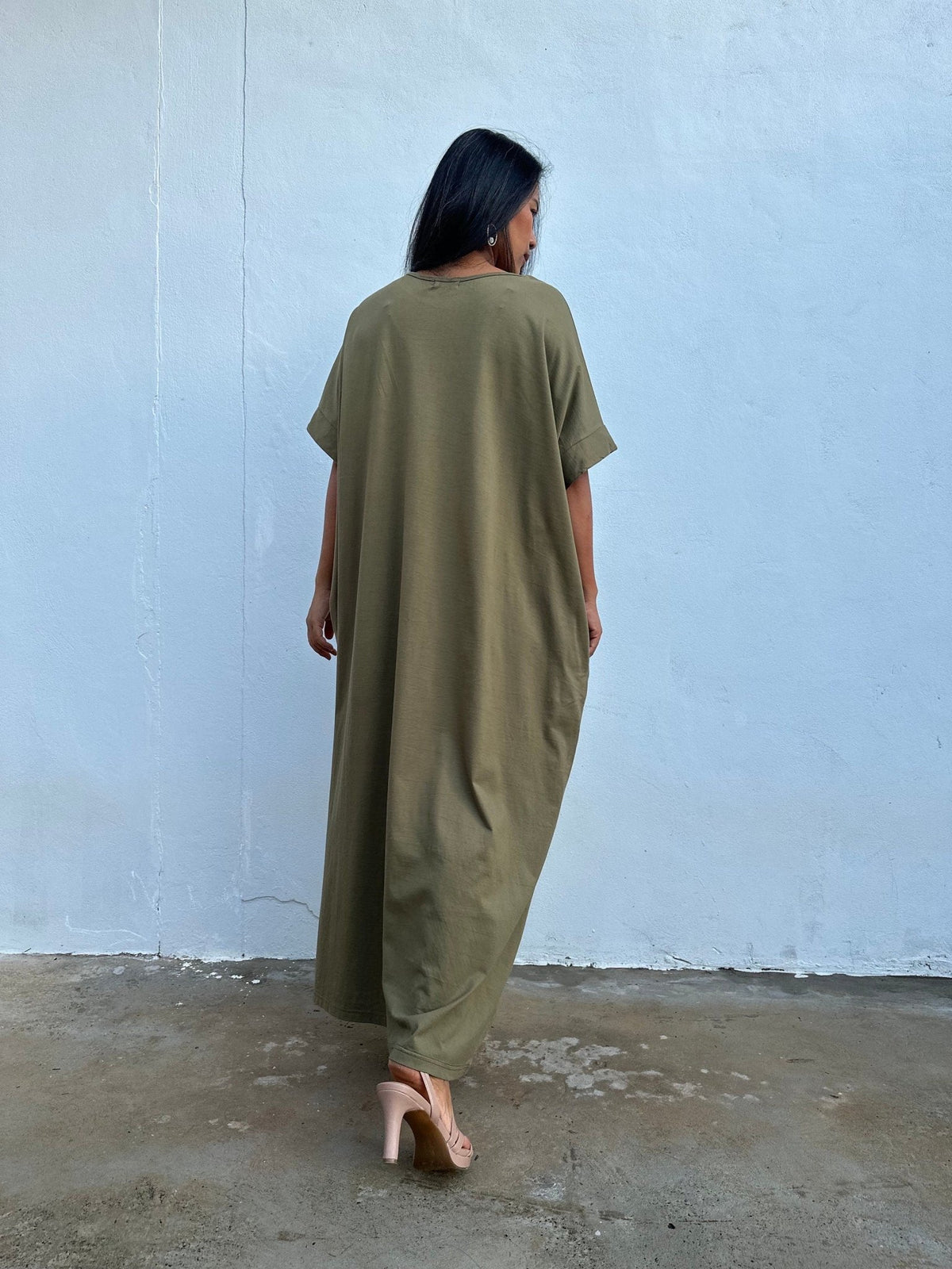 Mala Handworks Alice Jersey Cotton Kaftan in Olive