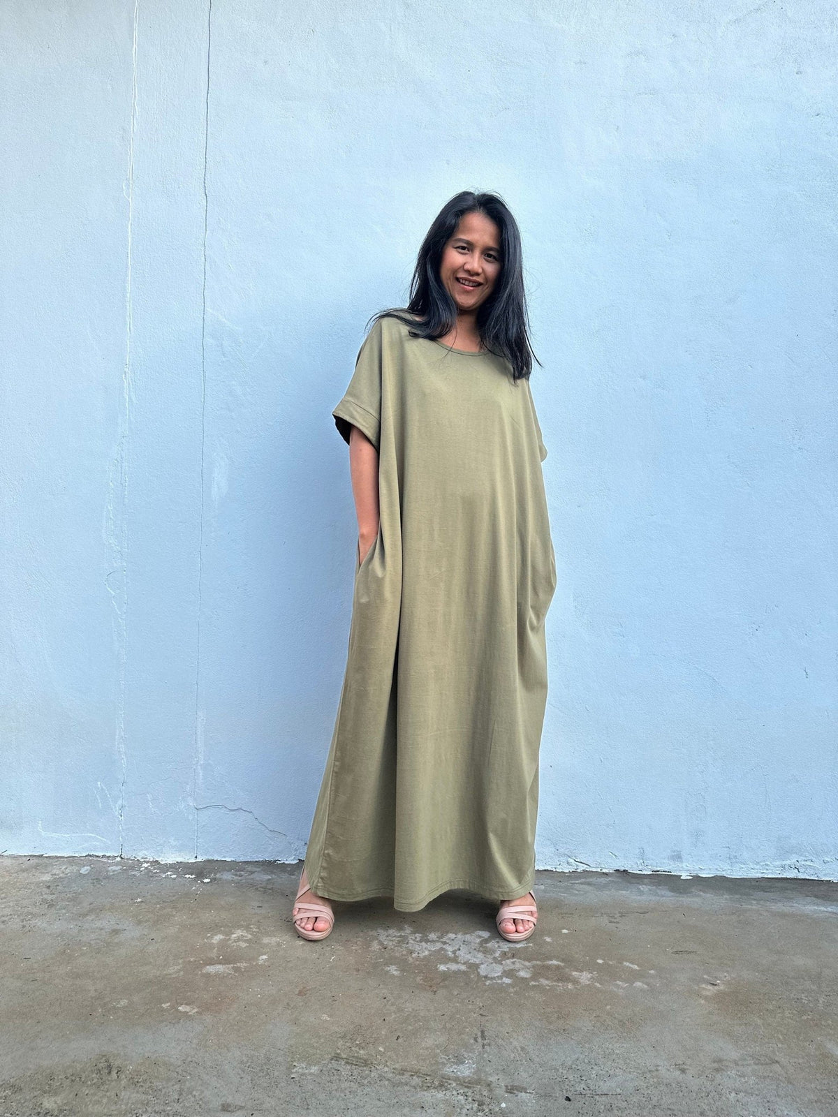 Mala Handworks Alice Jersey Cotton Kaftan in Olive